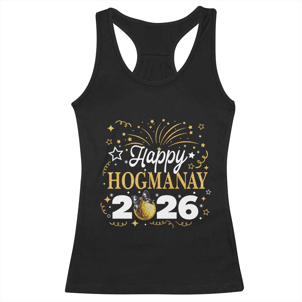 Scottish New Year 2026 Racerback Tank Top Happy Hogmanay NYE Party Faux Glitter Effect Printed - Wonder Print Shop
