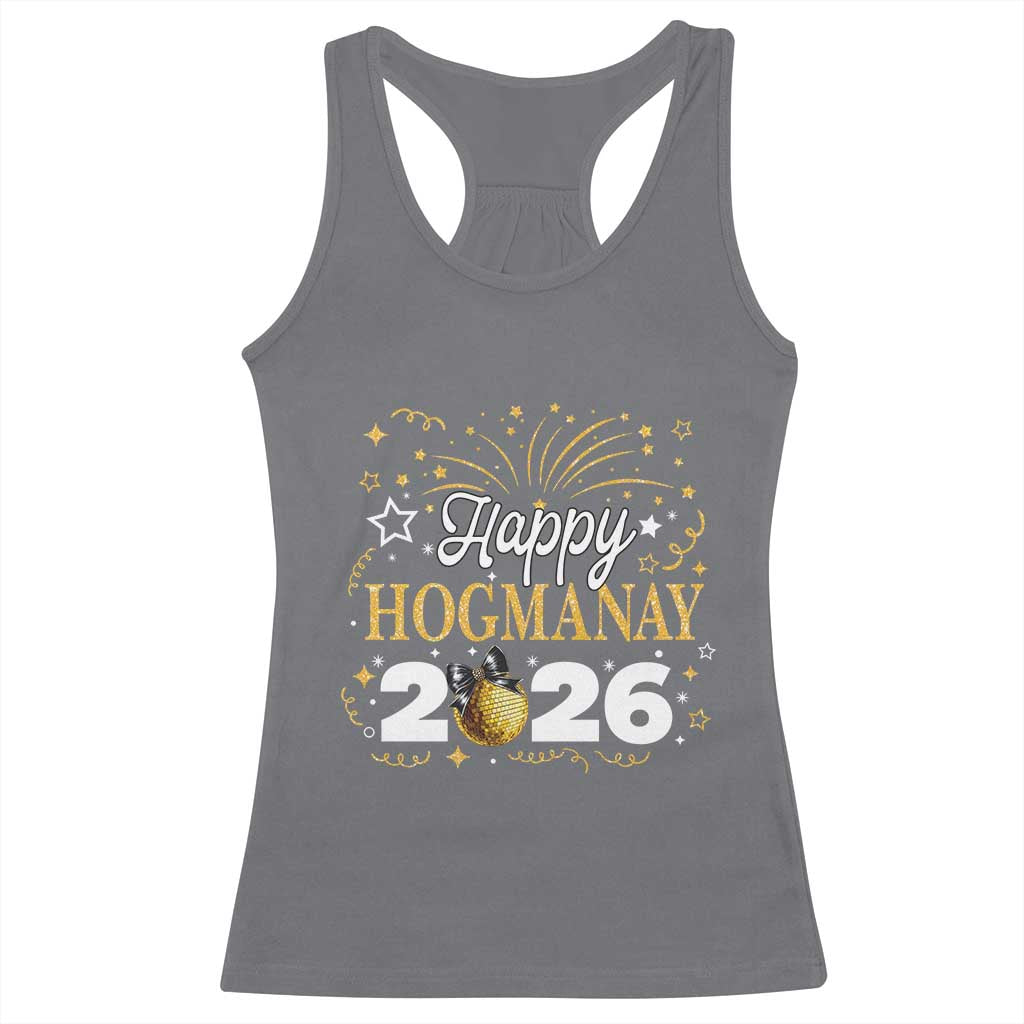 Scottish New Year 2026 Racerback Tank Top Happy Hogmanay NYE Party Faux Glitter Effect Printed - Wonder Print Shop