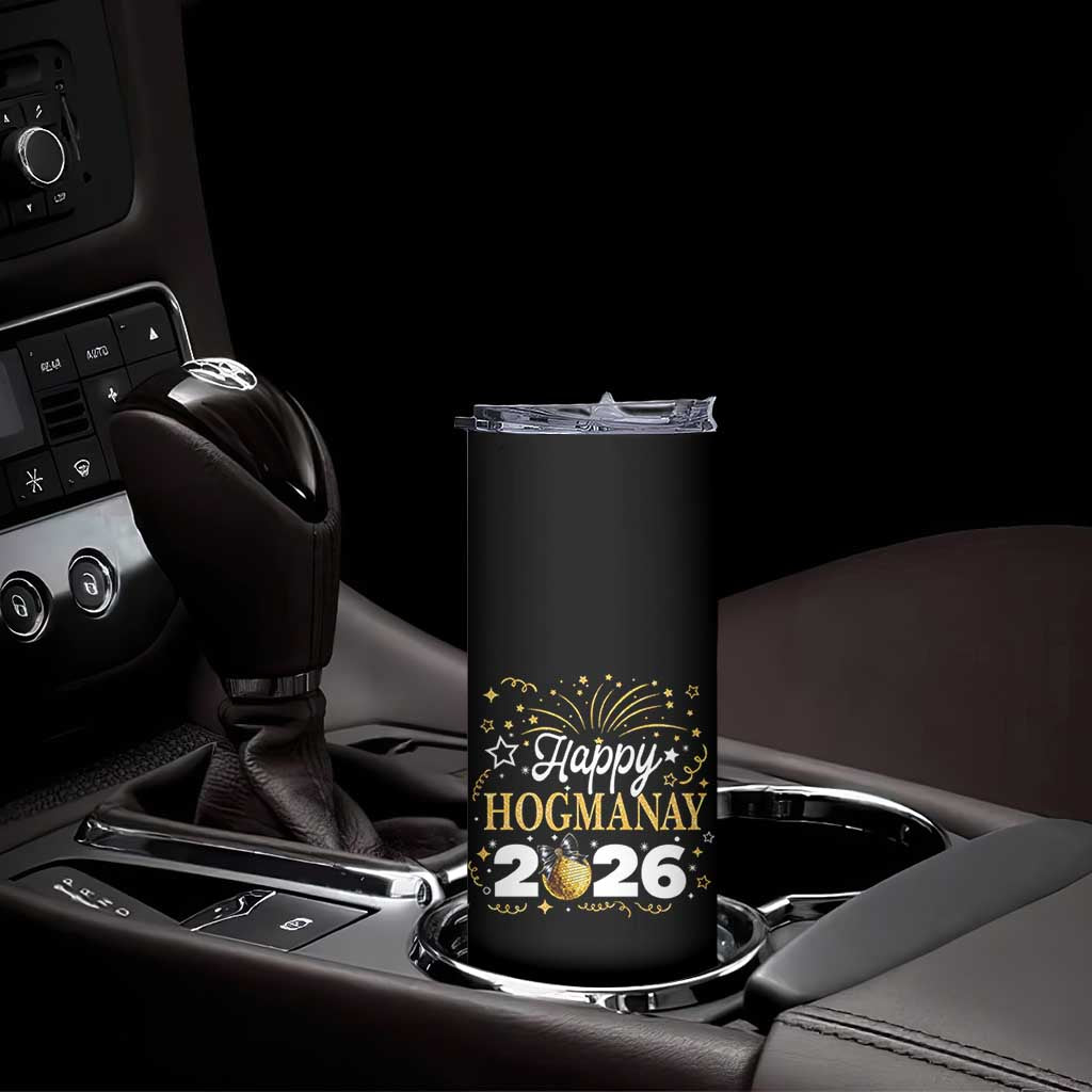 Scottish New Year 2026 Skinny Tumbler Happy Hogmanay NYE Party Faux Glitter Effect Printed - Wonder Print Shop