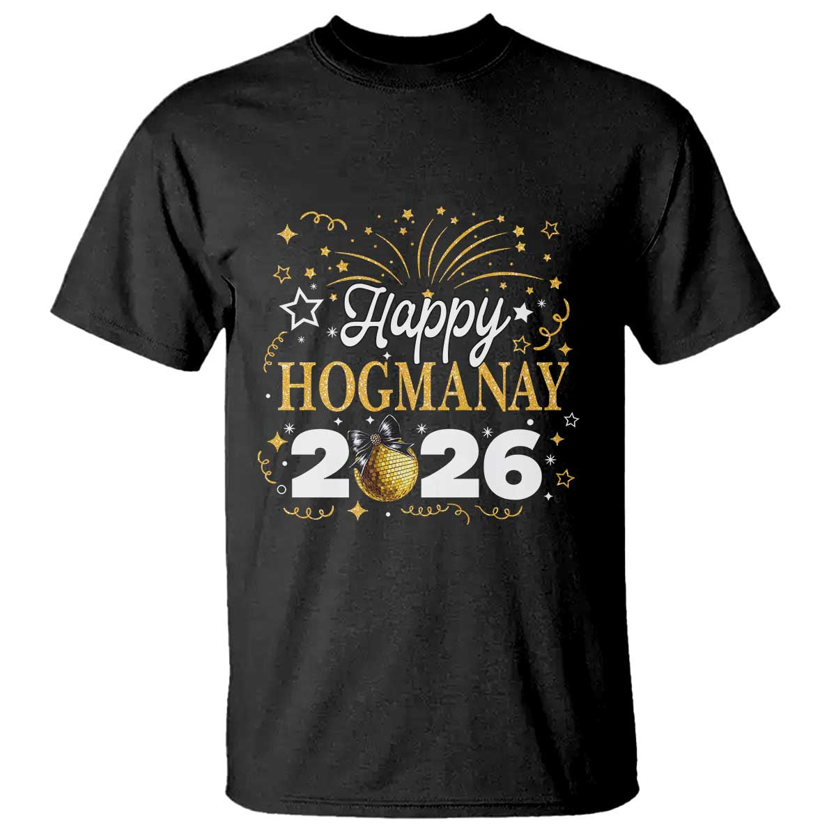 Scottish New Year 2026 T Shirt Happy Hogmanay NYE Party Faux Glitter Effect Printed - Wonder Print Shop