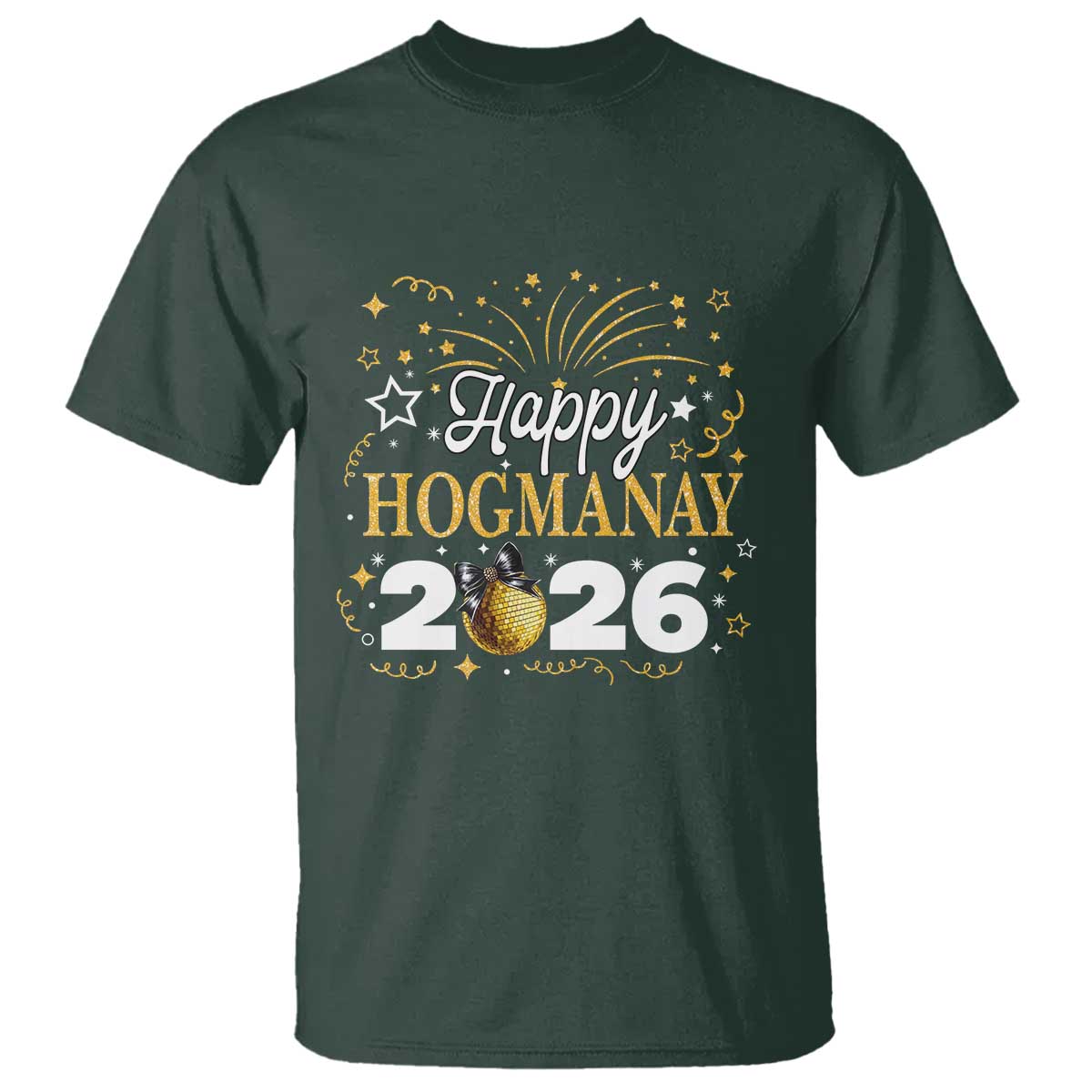 Scottish New Year 2026 T Shirt Happy Hogmanay NYE Party Faux Glitter Effect Printed - Wonder Print Shop