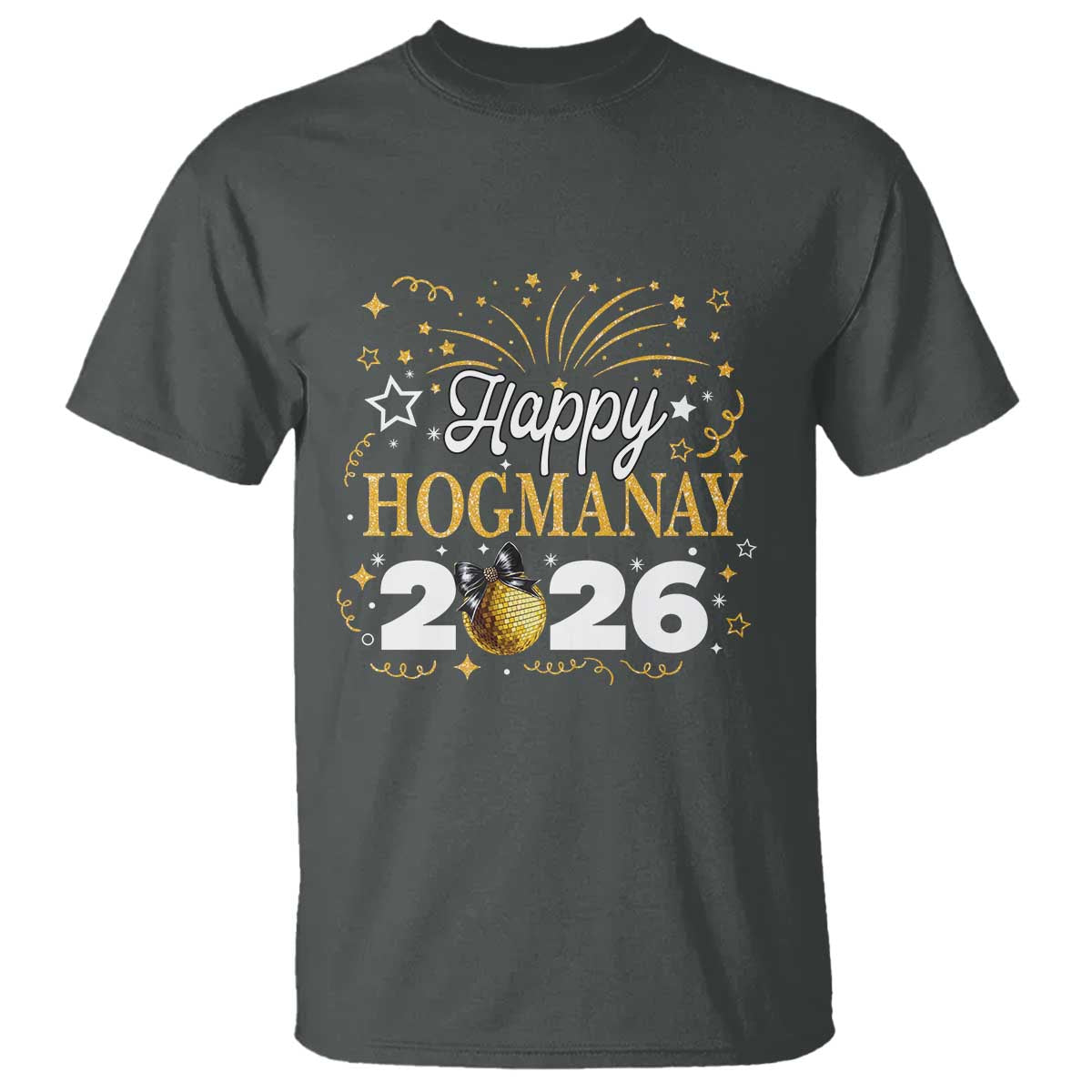 Scottish New Year 2026 T Shirt Happy Hogmanay NYE Party Faux Glitter Effect Printed - Wonder Print Shop