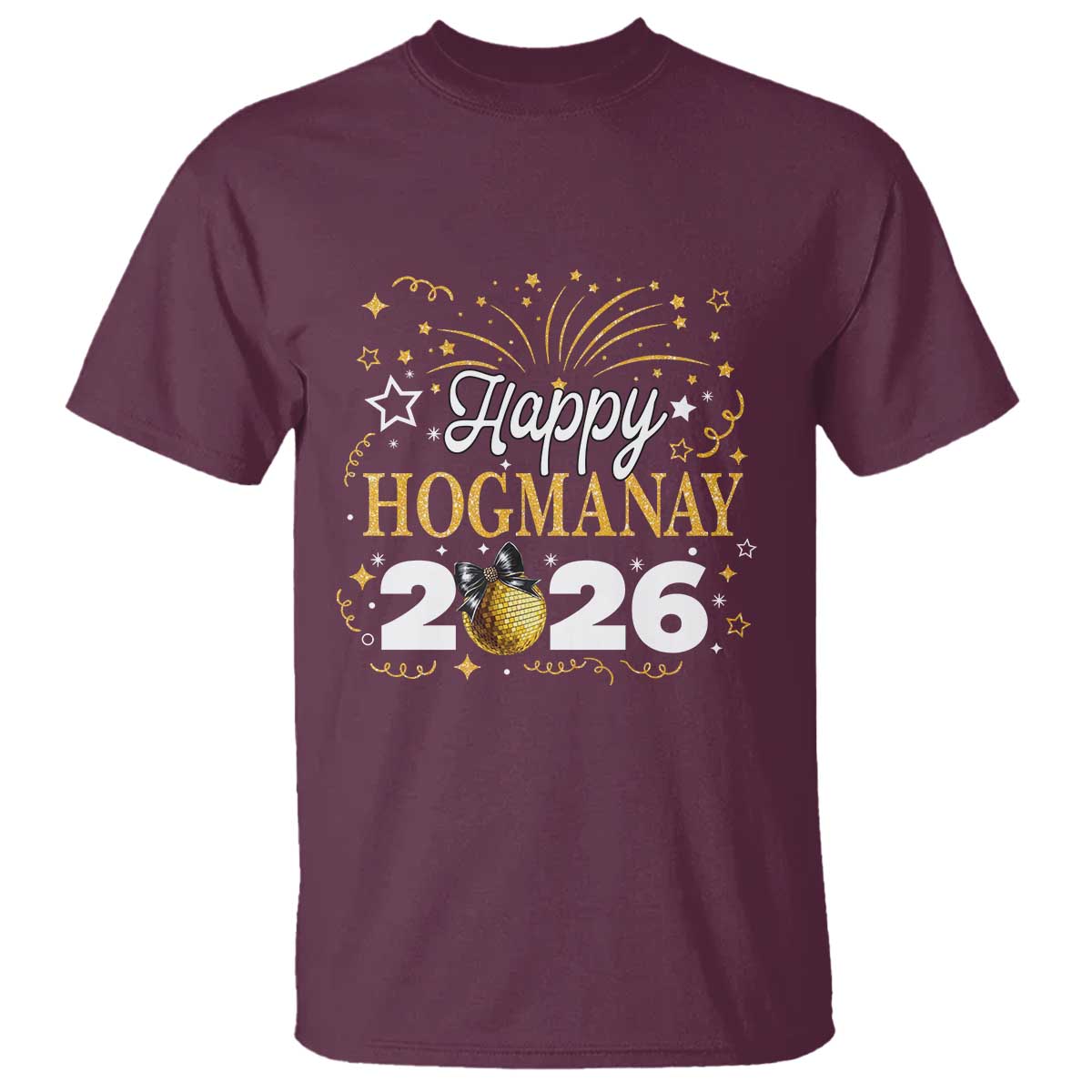 Scottish New Year 2026 T Shirt Happy Hogmanay NYE Party Faux Glitter Effect Printed - Wonder Print Shop
