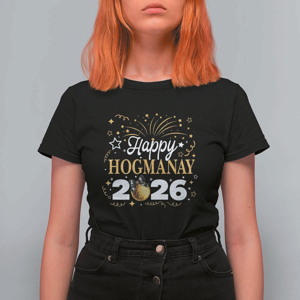 Scottish New Year 2026 T Shirt For Women Happy Hogmanay NYE Party Faux Glitter Effect Printed - Wonder Print Shop