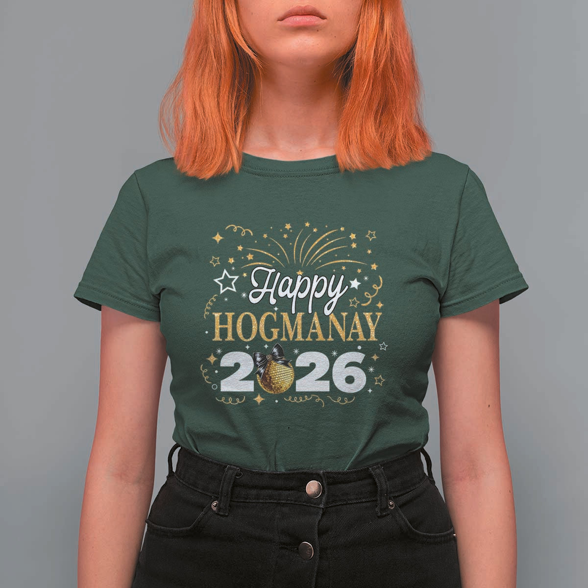 Scottish New Year 2026 T Shirt For Women Happy Hogmanay NYE Party Faux Glitter Effect Printed - Wonder Print Shop