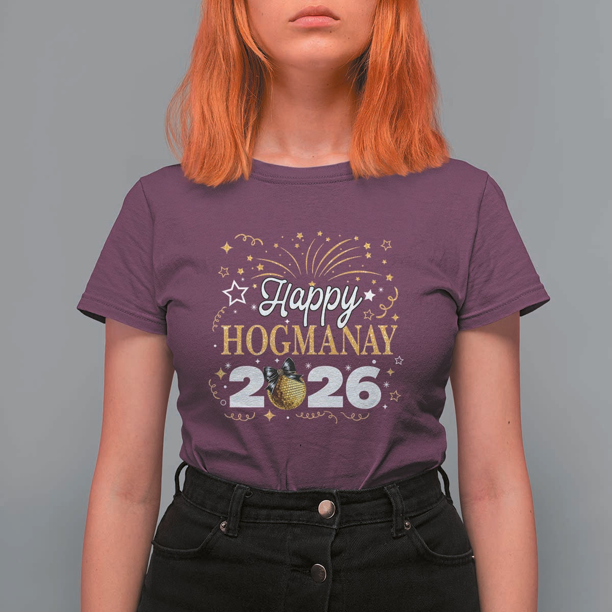 Scottish New Year 2026 T Shirt For Women Happy Hogmanay NYE Party Faux Glitter Effect Printed - Wonder Print Shop