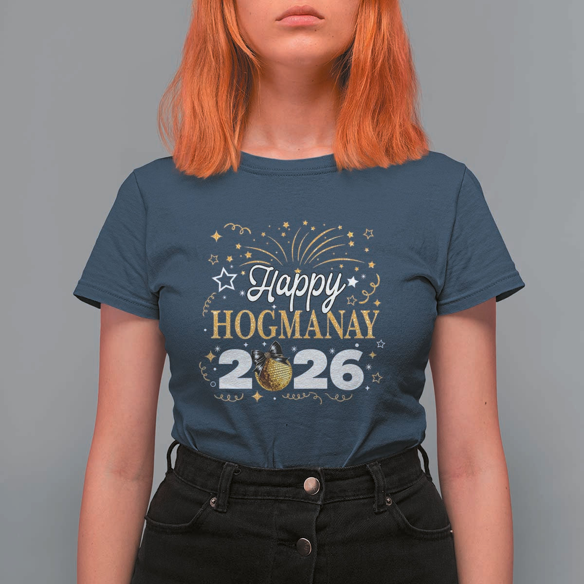 Scottish New Year 2026 T Shirt For Women Happy Hogmanay NYE Party Faux Glitter Effect Printed - Wonder Print Shop