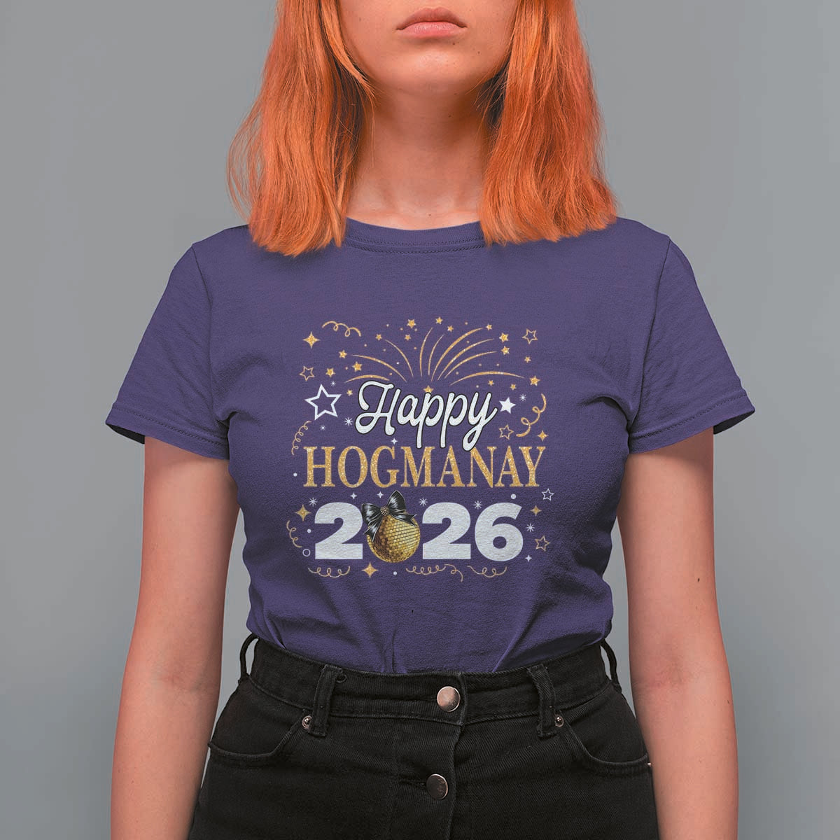 Scottish New Year 2026 T Shirt For Women Happy Hogmanay NYE Party Faux Glitter Effect Printed - Wonder Print Shop