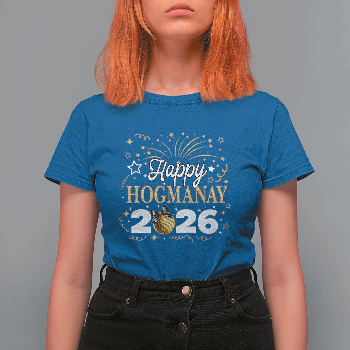 Scottish New Year 2026 T Shirt For Women Happy Hogmanay NYE Party Faux Glitter Effect Printed - Wonder Print Shop