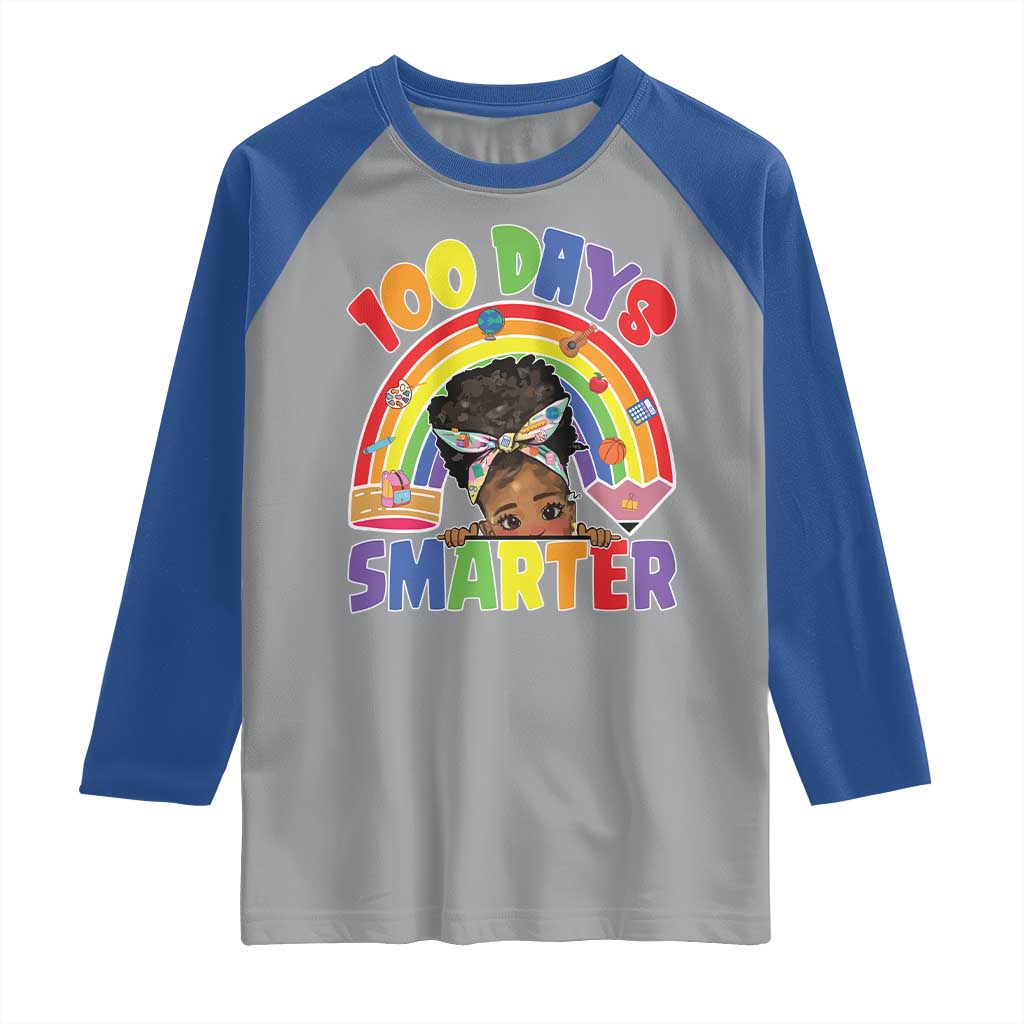 Funny 100 Days Smarter Afro African American Girl Raglan Shirt
