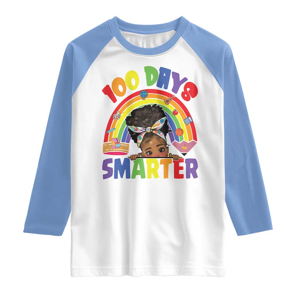 Funny 100 Days Smarter Afro African American Girl Raglan Shirt