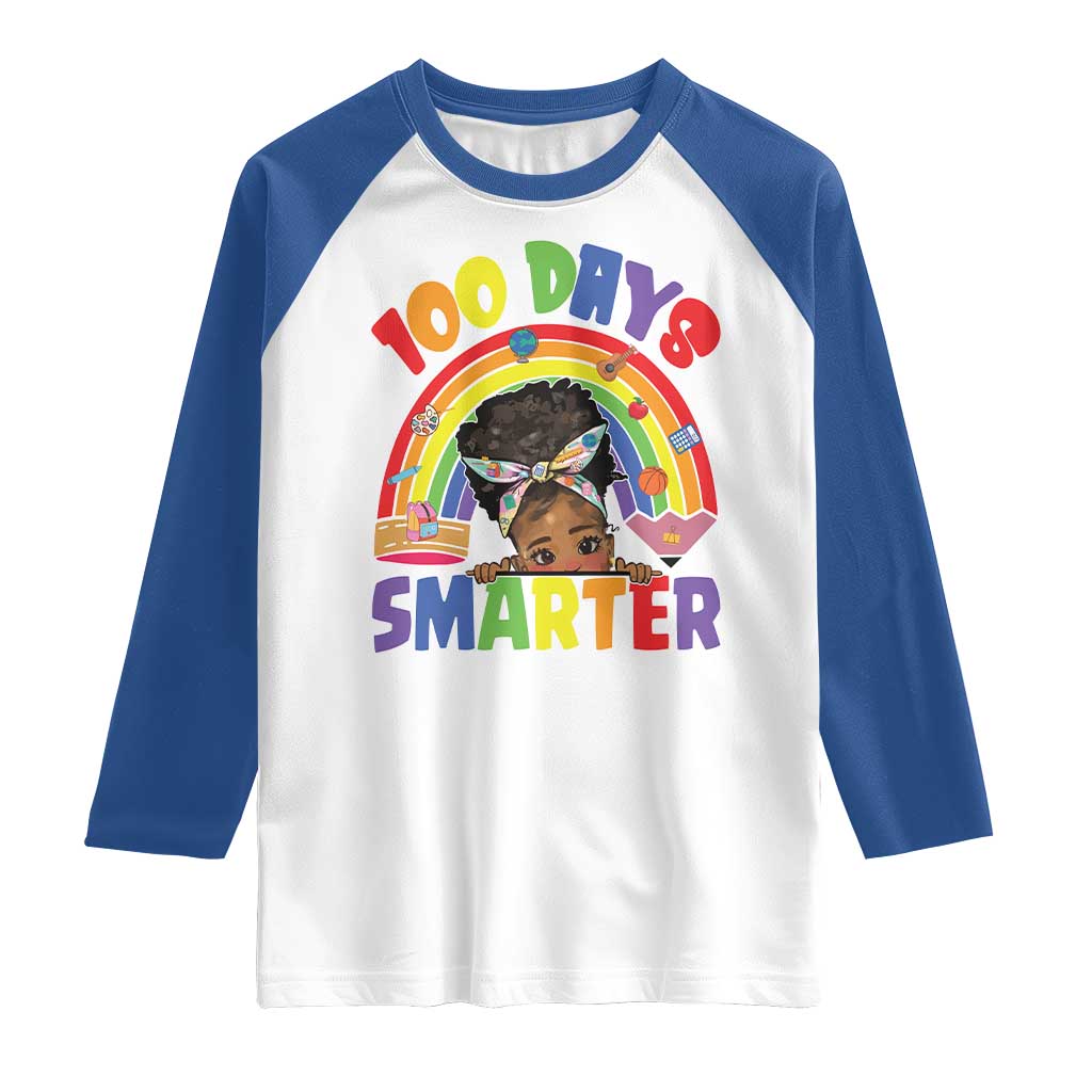 Funny 100 Days Smarter Afro African American Girl Raglan Shirt