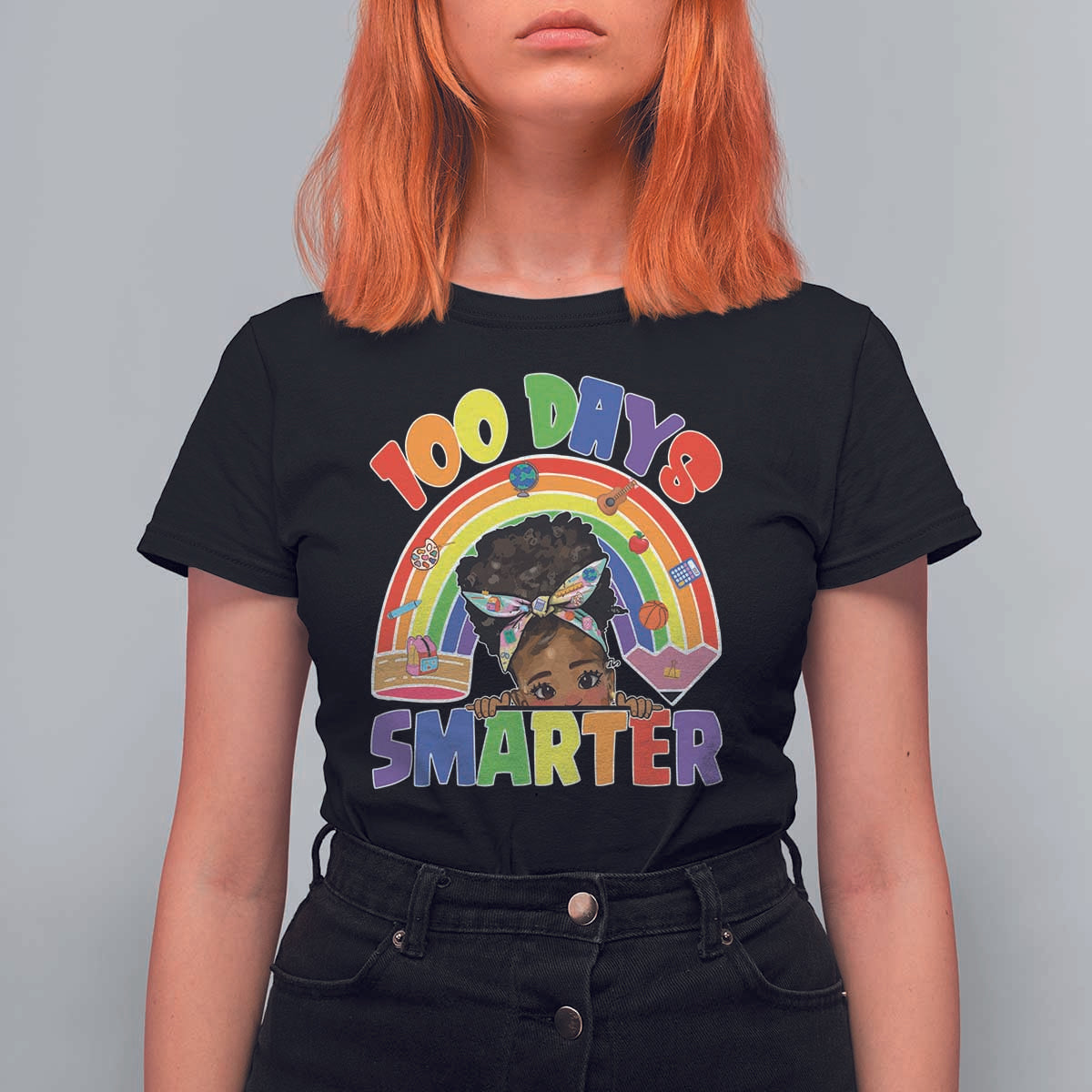 Funny 100 Days Smarter Afro African American Girl T Shirt For Women