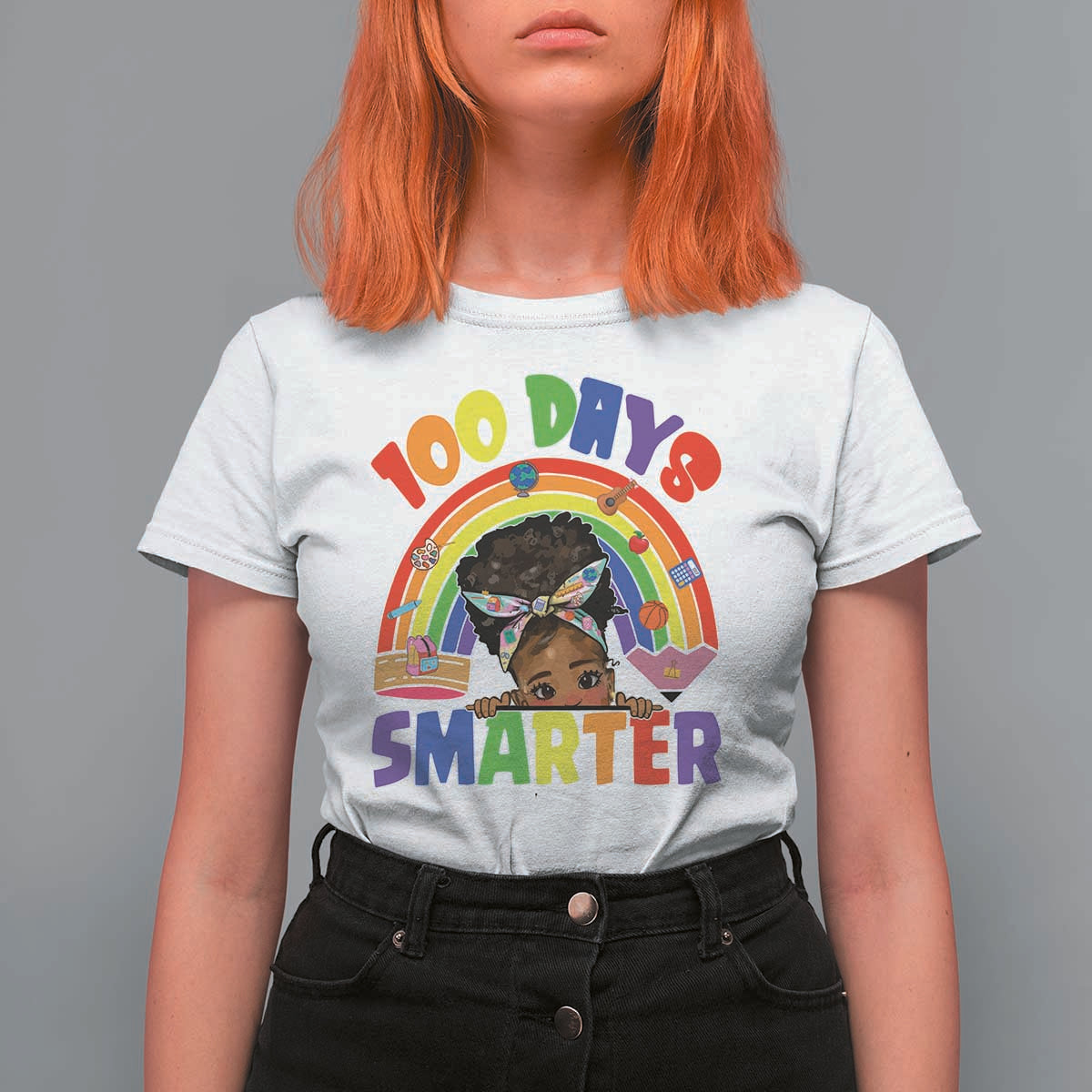 Funny 100 Days Smarter Afro African American Girl T Shirt For Women