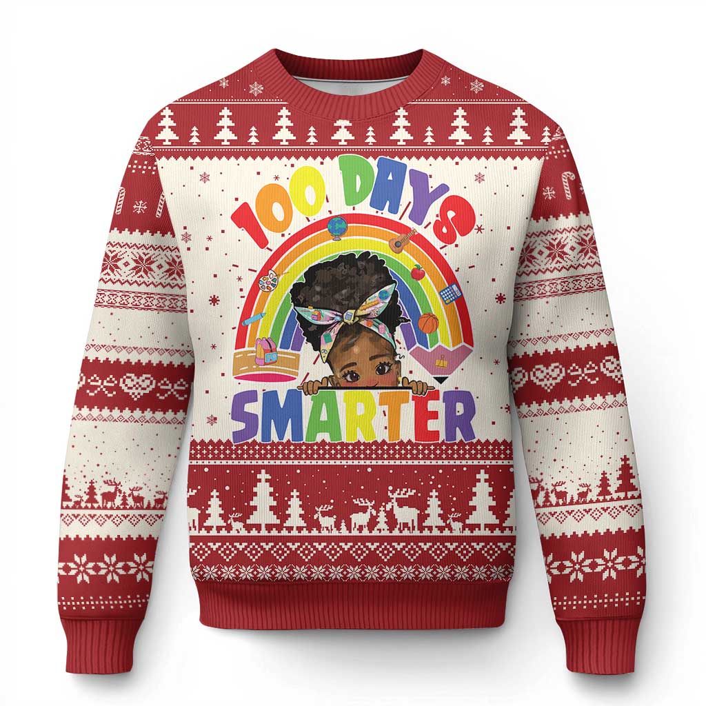 Funny 100 Days Smarter Afro African American Girl Ugly Christmas Sweater