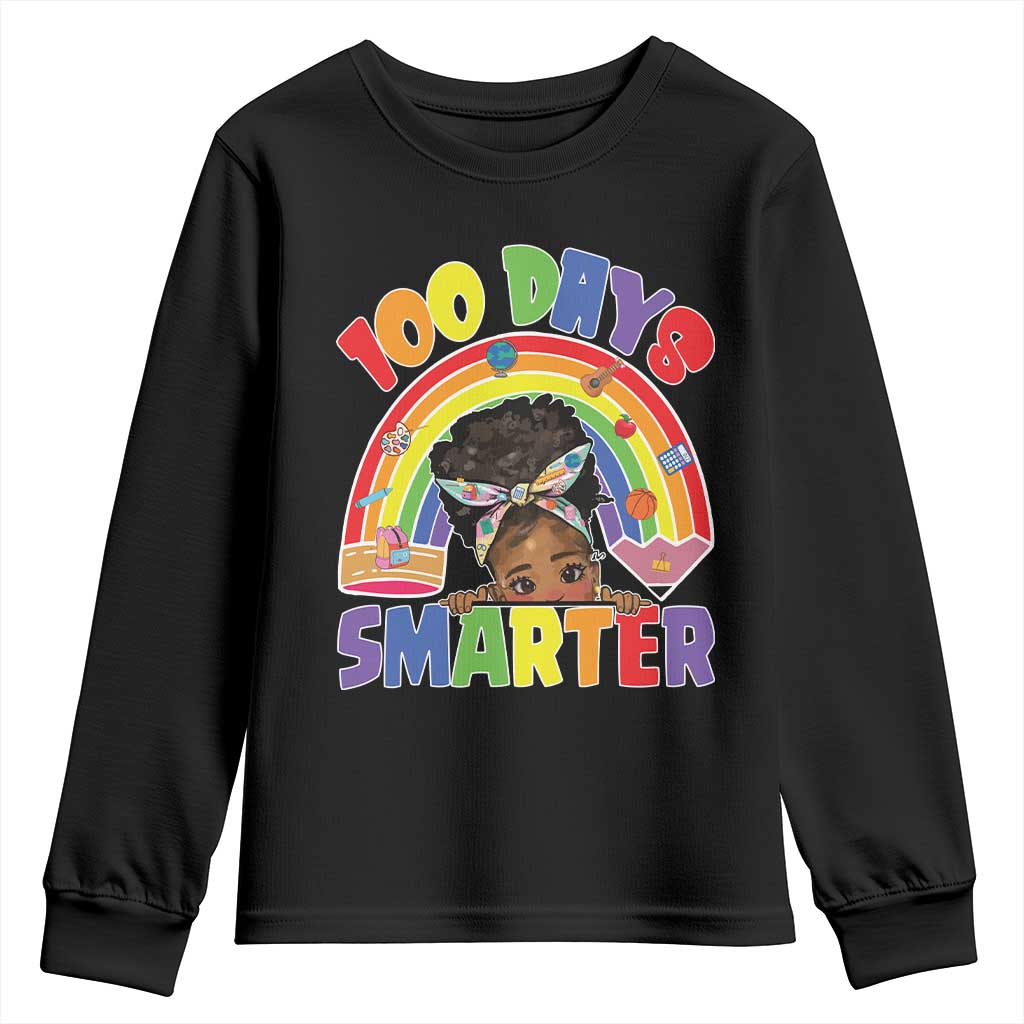 Funny 100 Days Smarter Afro African American Girl Youth Sweatshirt