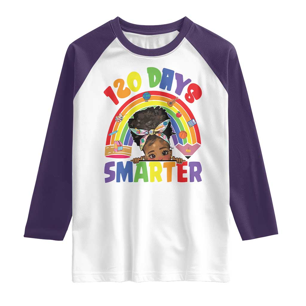 Funny 120 Days Smarter Afro African American Girl Raglan Shirt