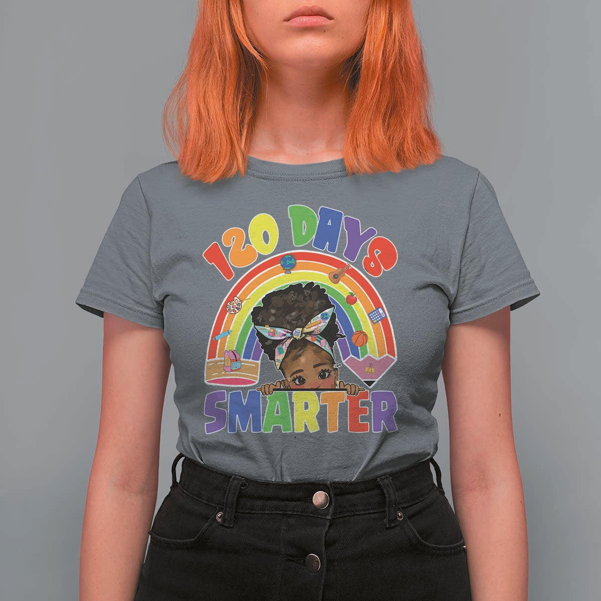 Funny 120 Days Smarter Afro African American Girl T Shirt For Women