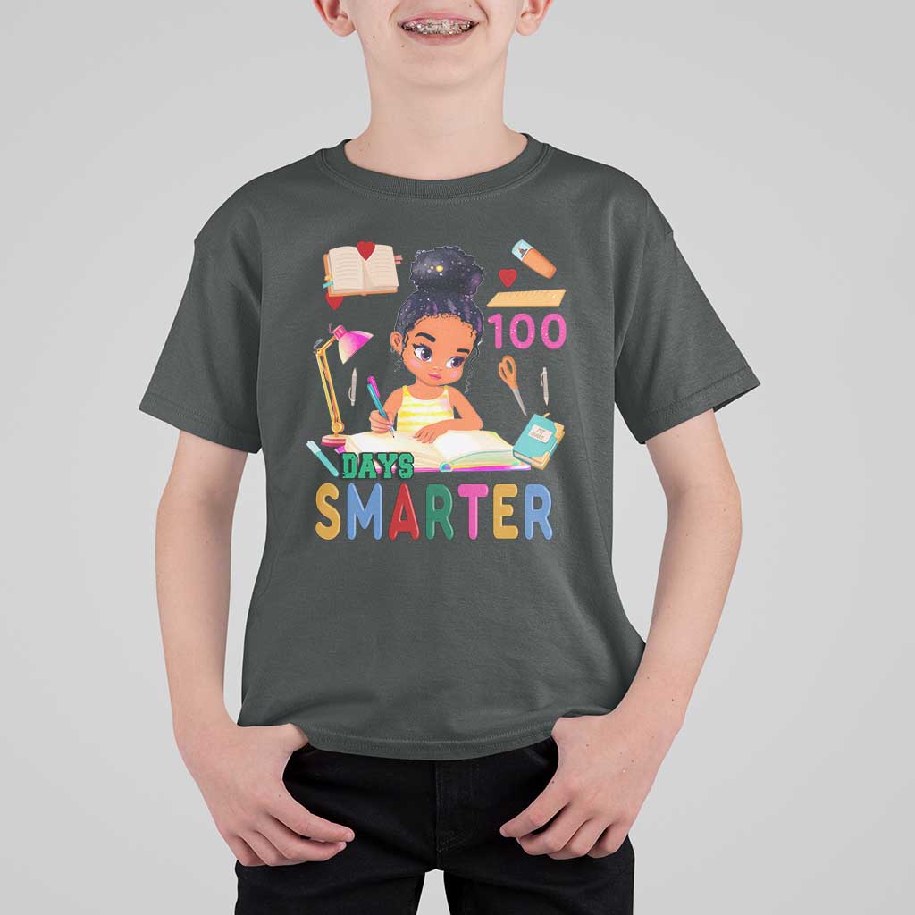 Funny 100 Days Smarter Black Afro African American Girl T Shirt For Kid