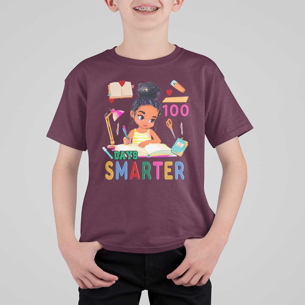 Funny 100 Days Smarter Black Afro African American Girl T Shirt For Kid