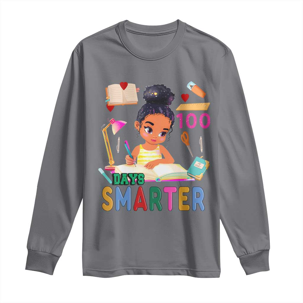 Funny 100 Days Smarter Black Afro African American Girl Long Sleeve Shirt