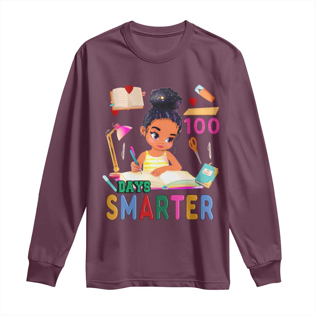 Funny 100 Days Smarter Black Afro African American Girl Long Sleeve Shirt