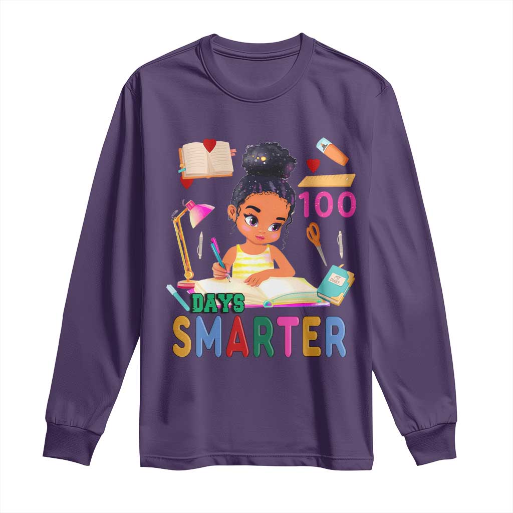 Funny 100 Days Smarter Black Afro African American Girl Long Sleeve Shirt