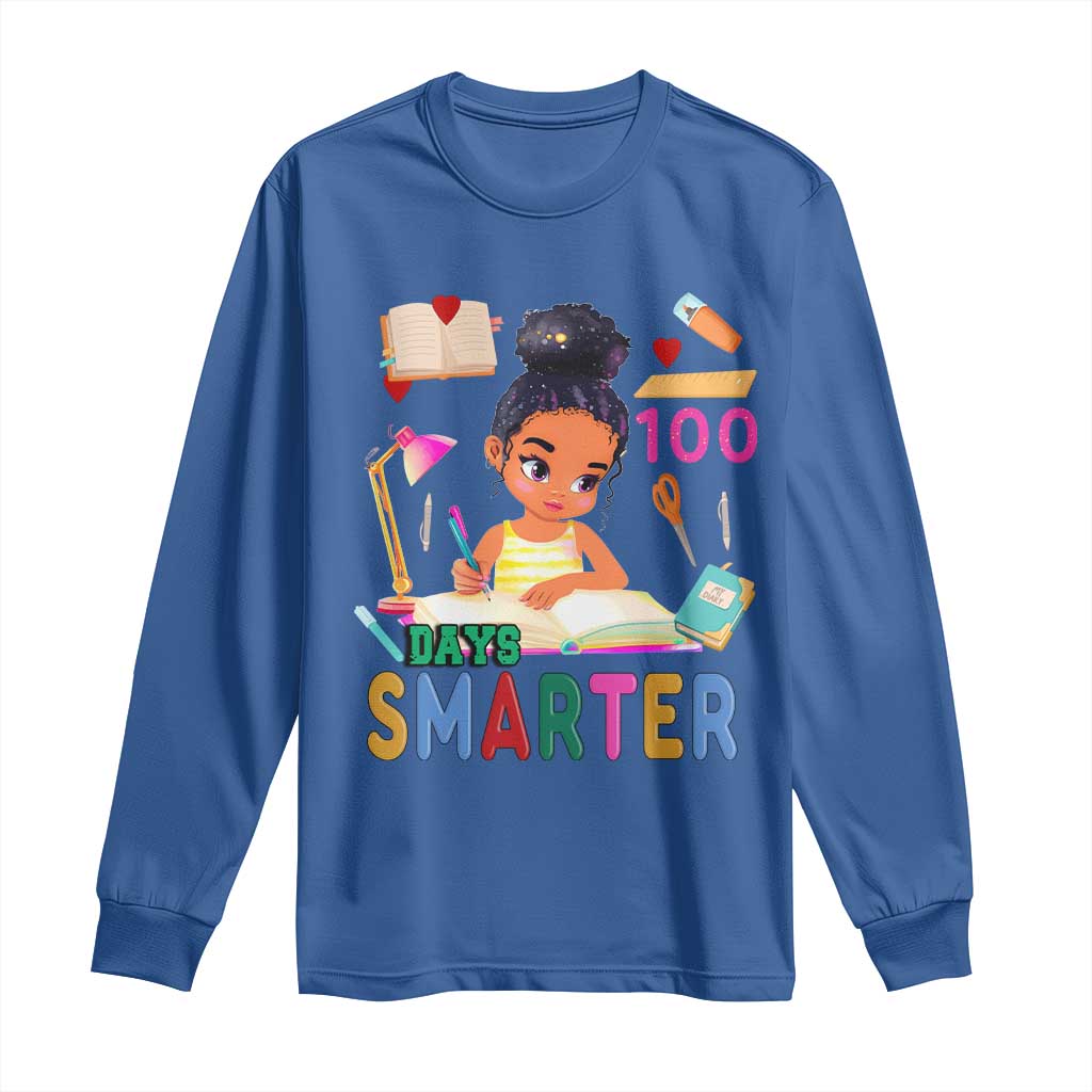 Funny 100 Days Smarter Black Afro African American Girl Long Sleeve Shirt