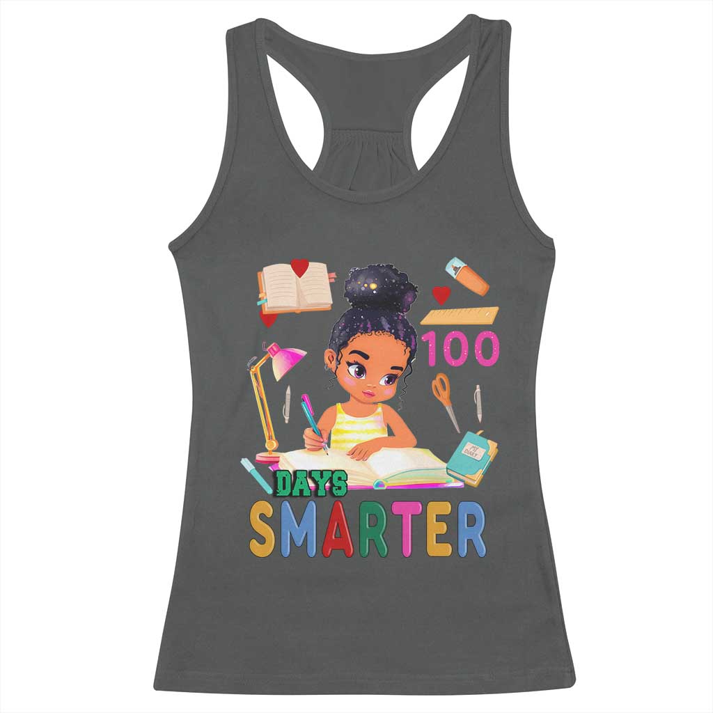 Funny 100 Days Smarter Black Afro African American Girl Racerback Tank Top