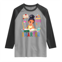 Funny 100 Days Smarter Black Afro African American Girl Raglan Shirt