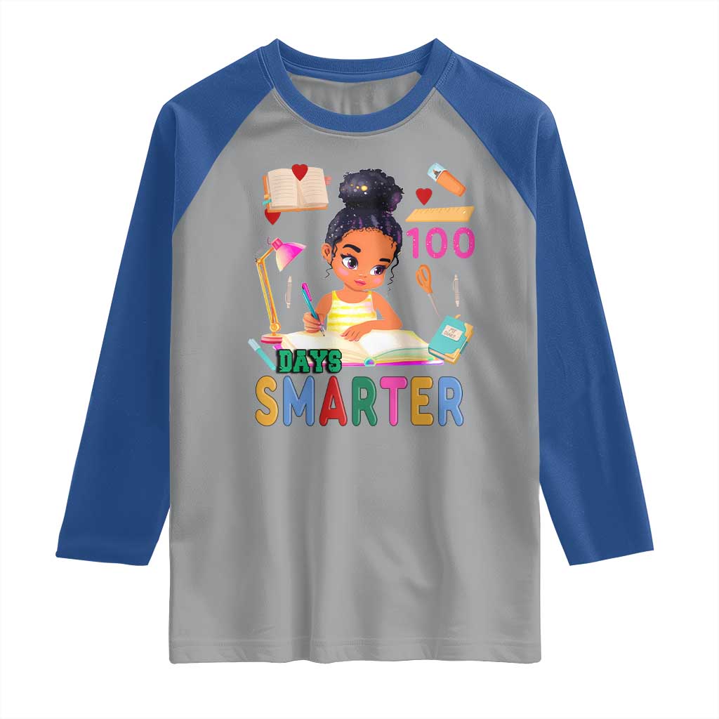 Funny 100 Days Smarter Black Afro African American Girl Raglan Shirt