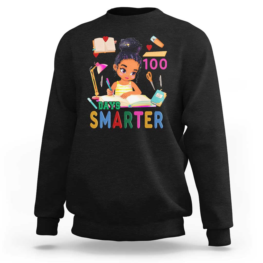 Funny 100 Days Smarter Black Afro African American Girl Sweatshirt