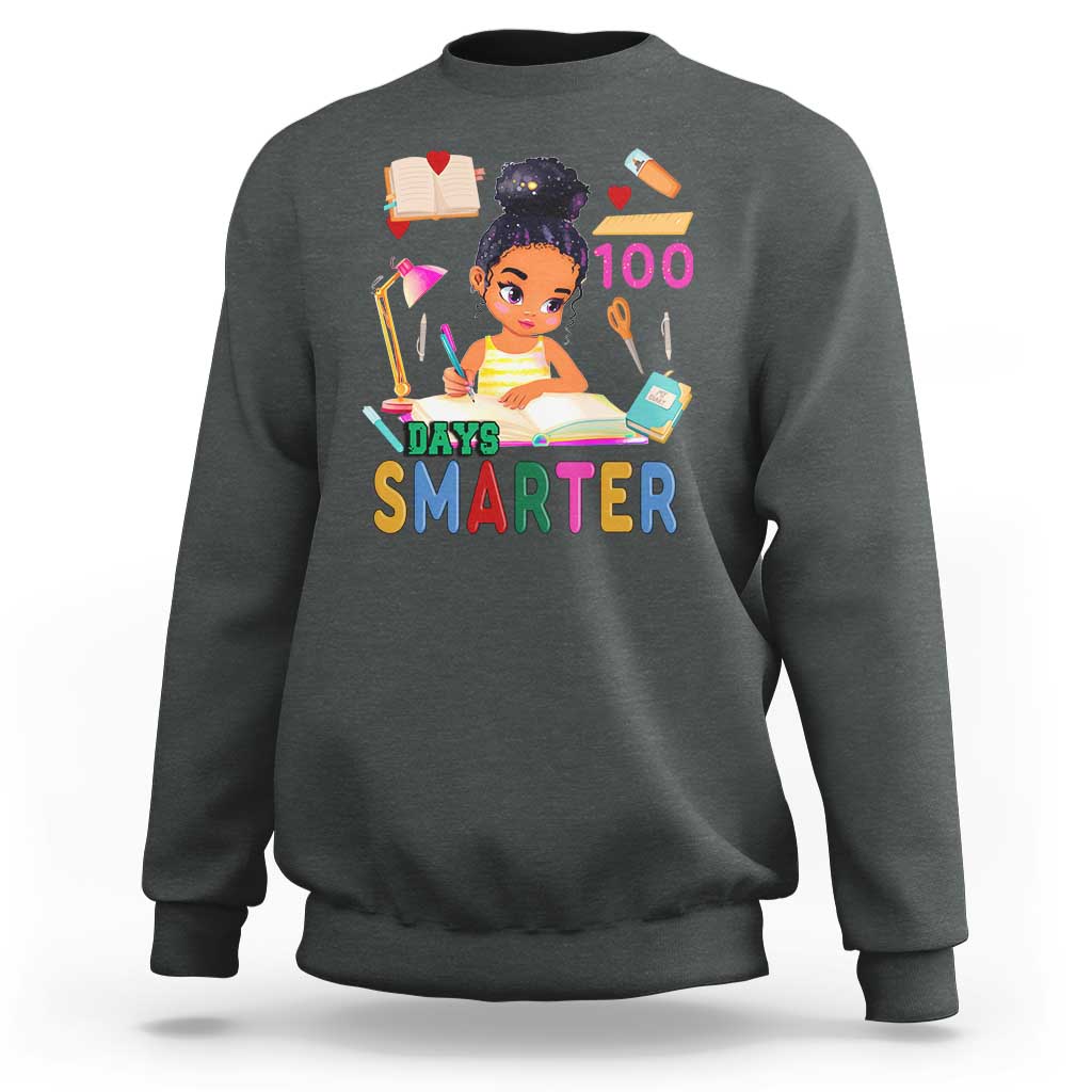 Funny 100 Days Smarter Black Afro African American Girl Sweatshirt