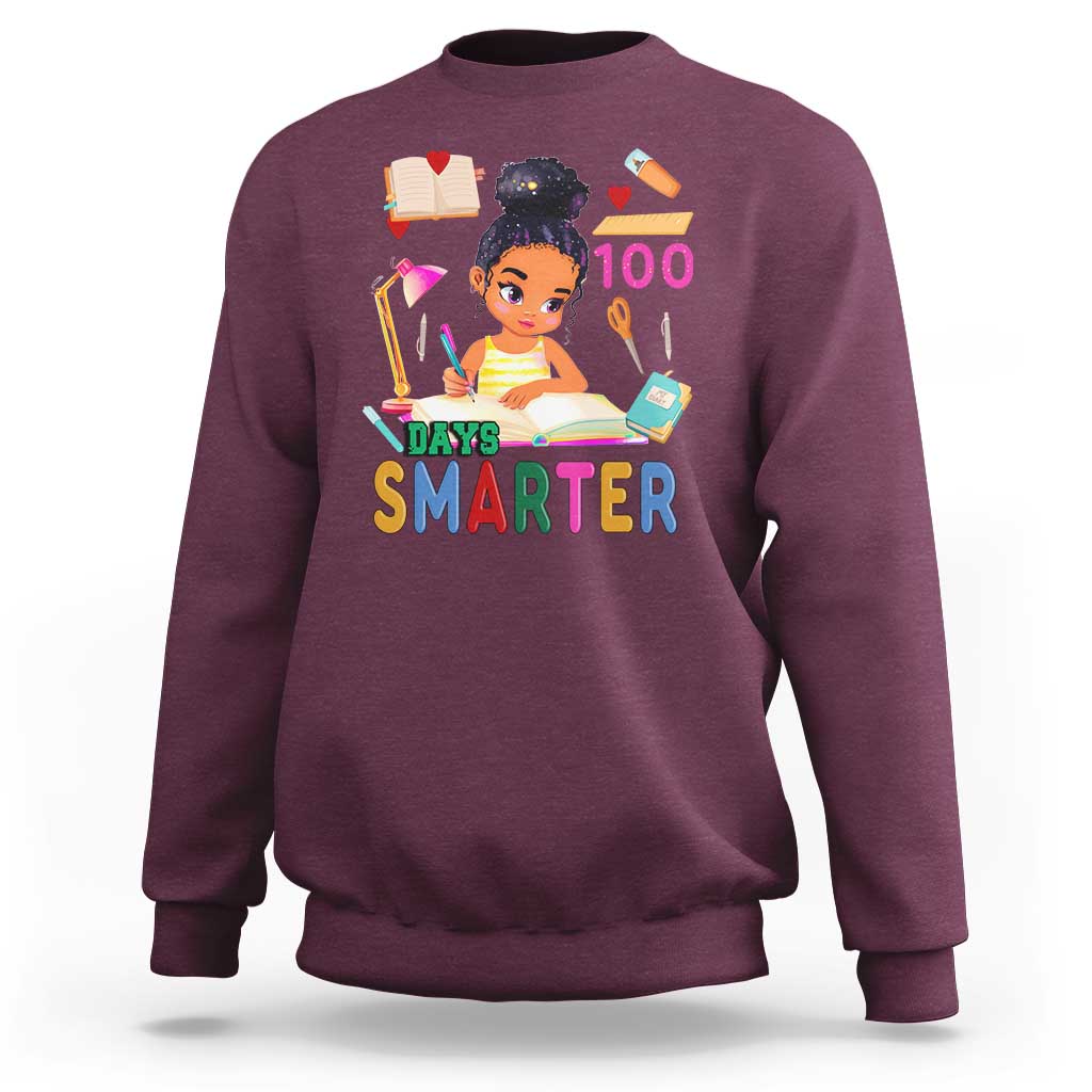 Funny 100 Days Smarter Black Afro African American Girl Sweatshirt
