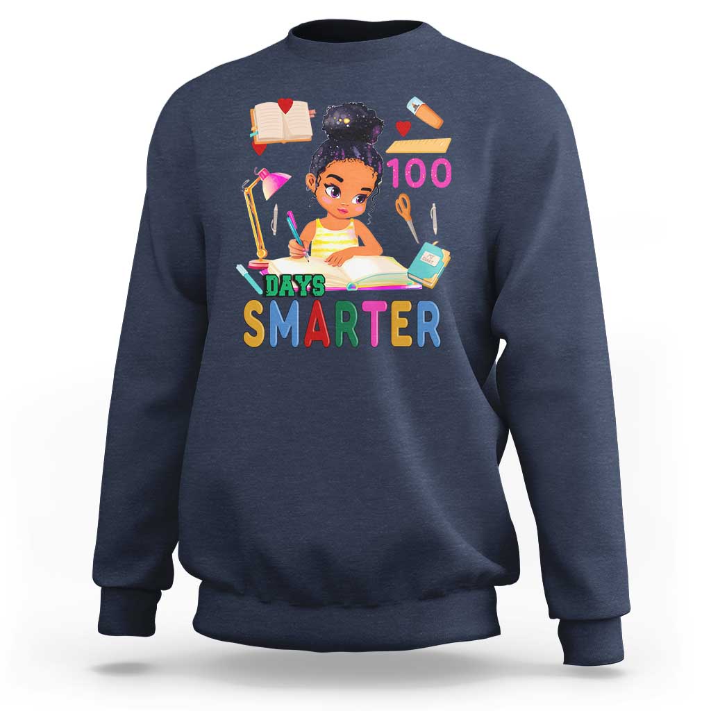 Funny 100 Days Smarter Black Afro African American Girl Sweatshirt