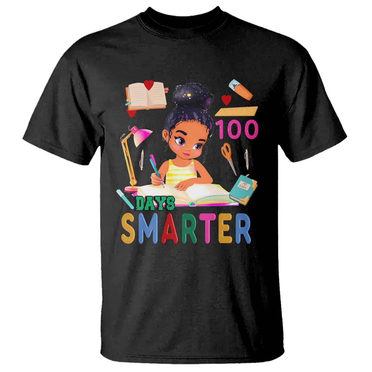 Funny 100 Days Smarter Black Afro African American Girl T Shirt