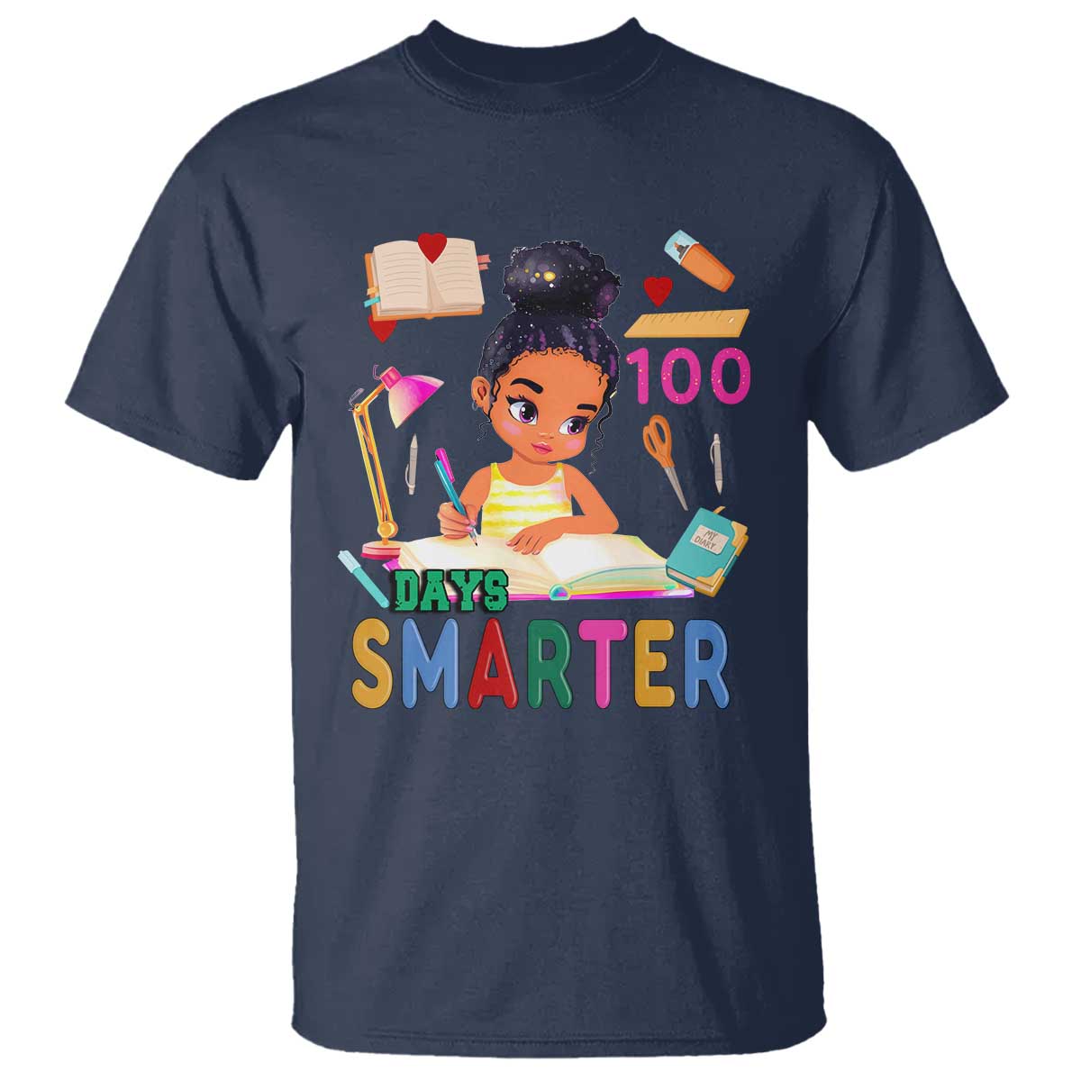 Funny 100 Days Smarter Black Afro African American Girl T Shirt