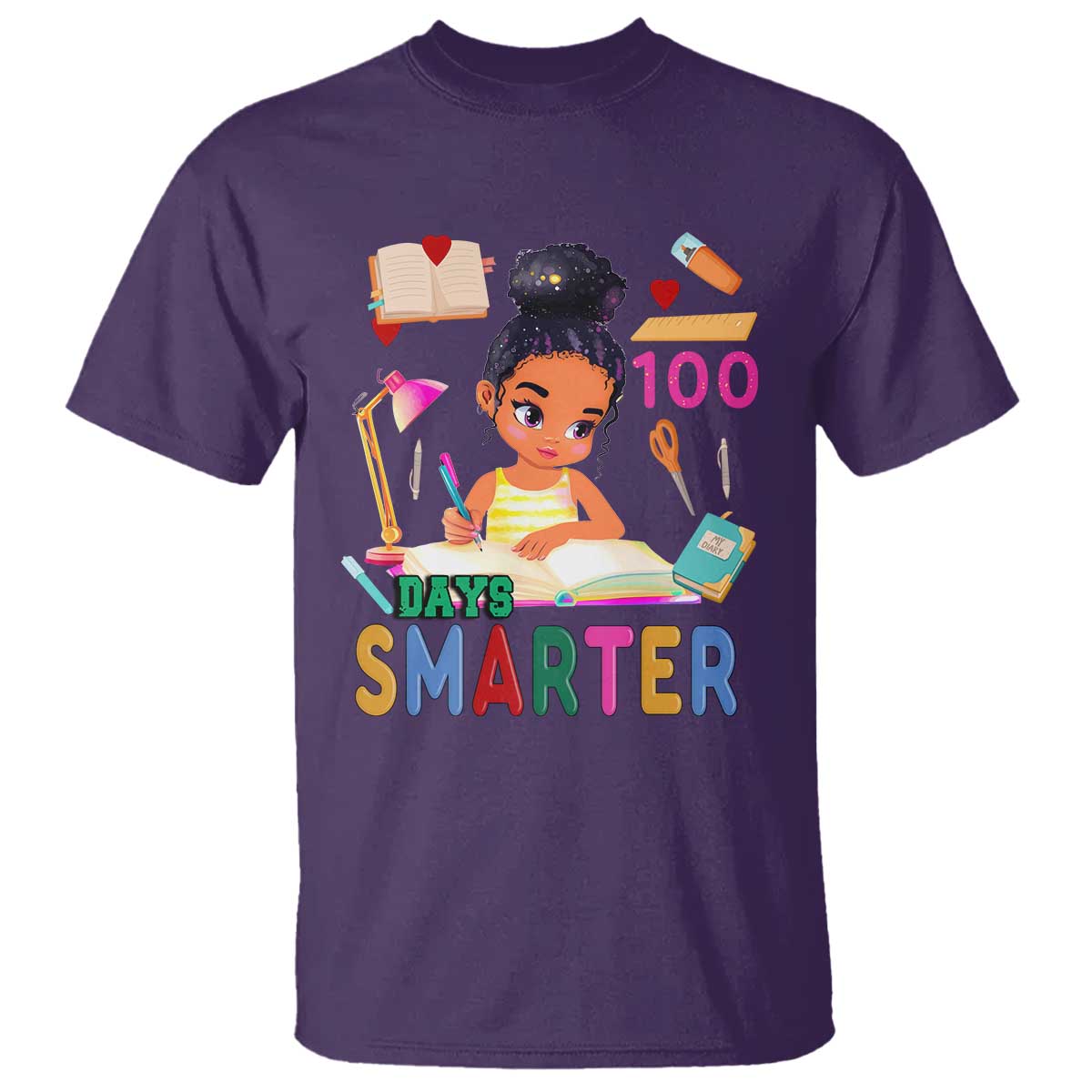 Funny 100 Days Smarter Black Afro African American Girl T Shirt