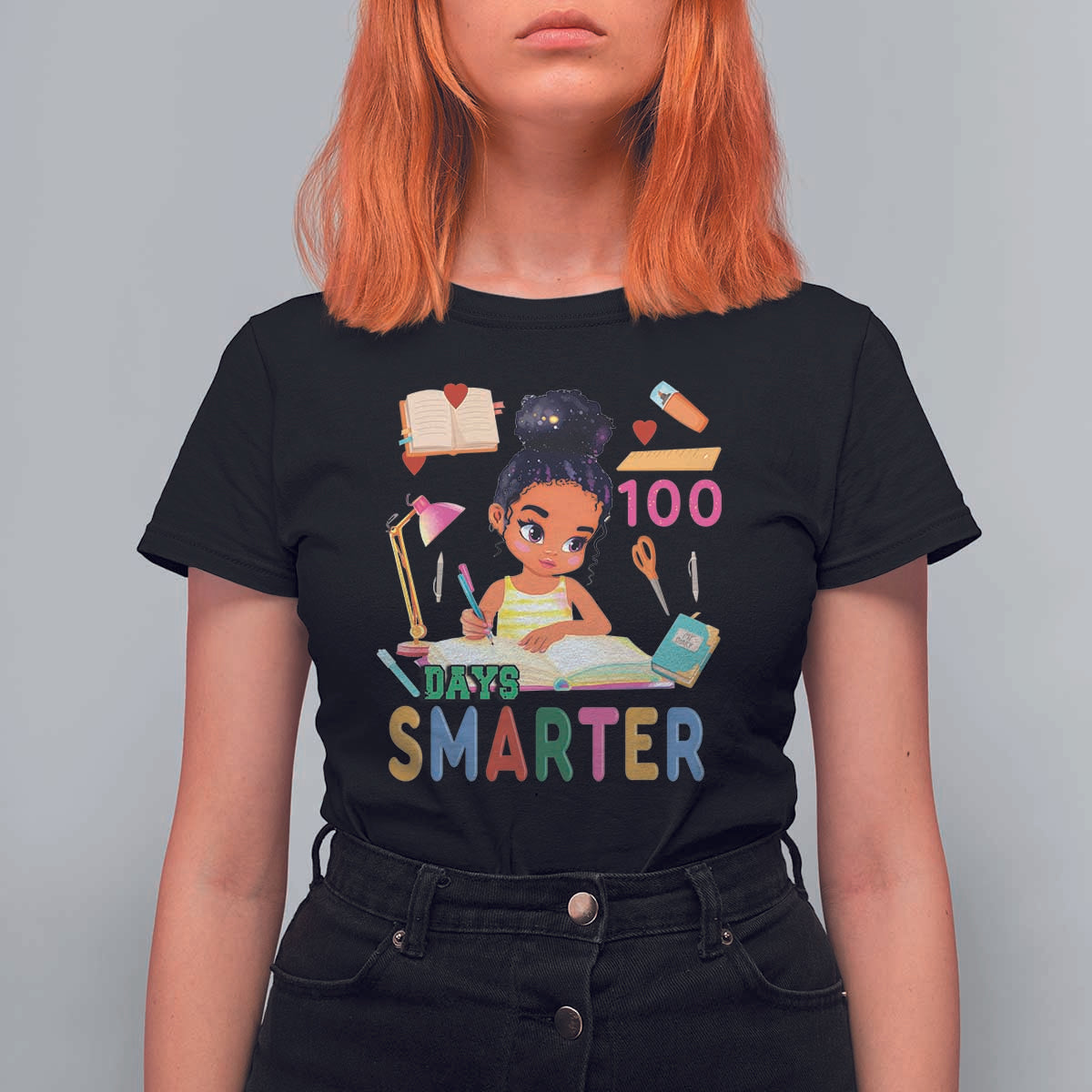 Funny 100 Days Smarter Black Afro African American Girl T Shirt For Women