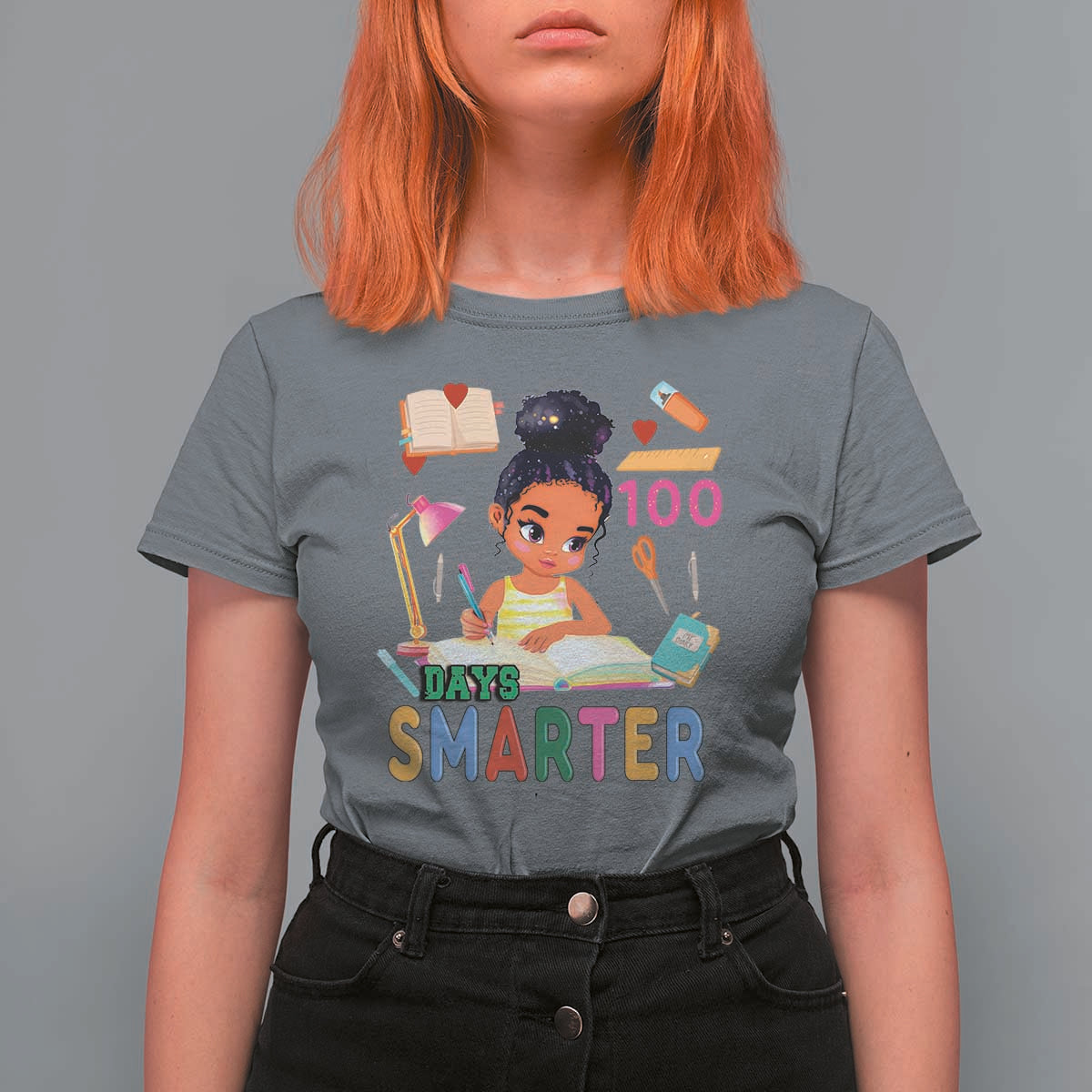 Funny 100 Days Smarter Black Afro African American Girl T Shirt For Women
