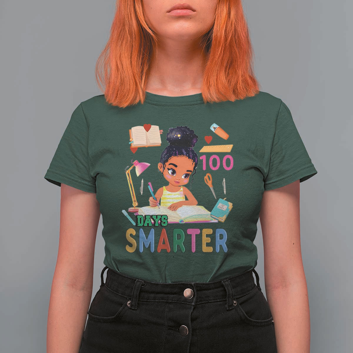 Funny 100 Days Smarter Black Afro African American Girl T Shirt For Women
