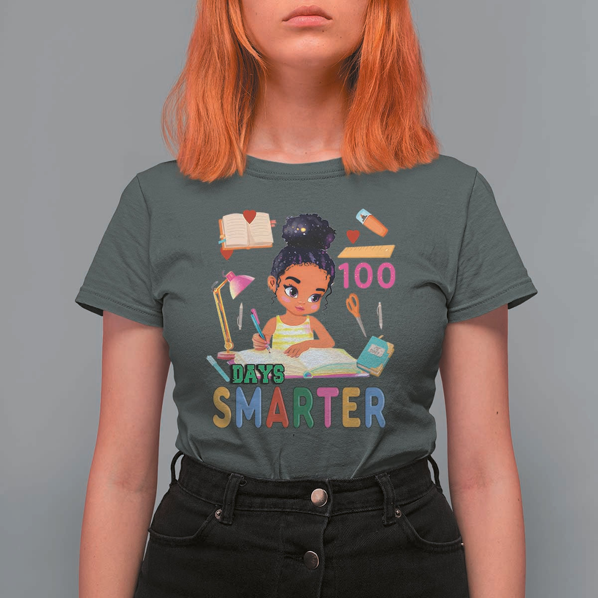 Funny 100 Days Smarter Black Afro African American Girl T Shirt For Women