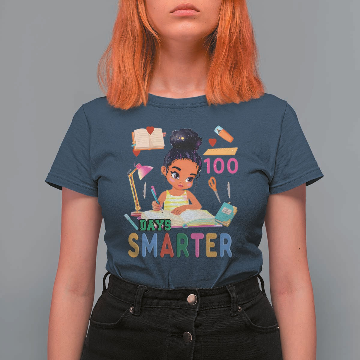 Funny 100 Days Smarter Black Afro African American Girl T Shirt For Women