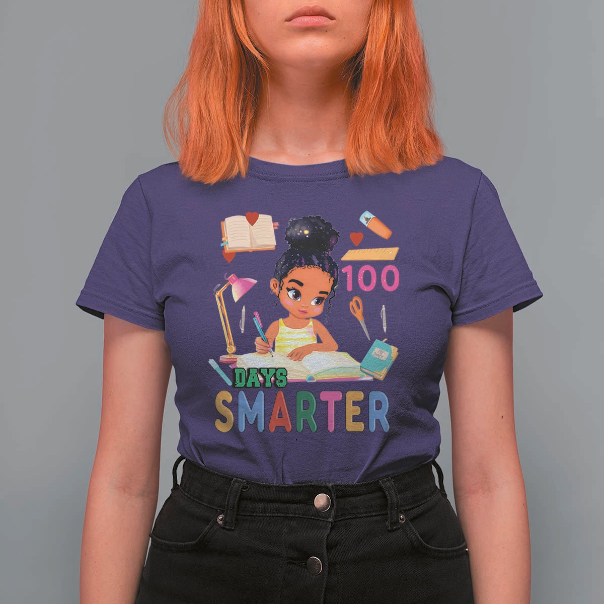 Funny 100 Days Smarter Black Afro African American Girl T Shirt For Women