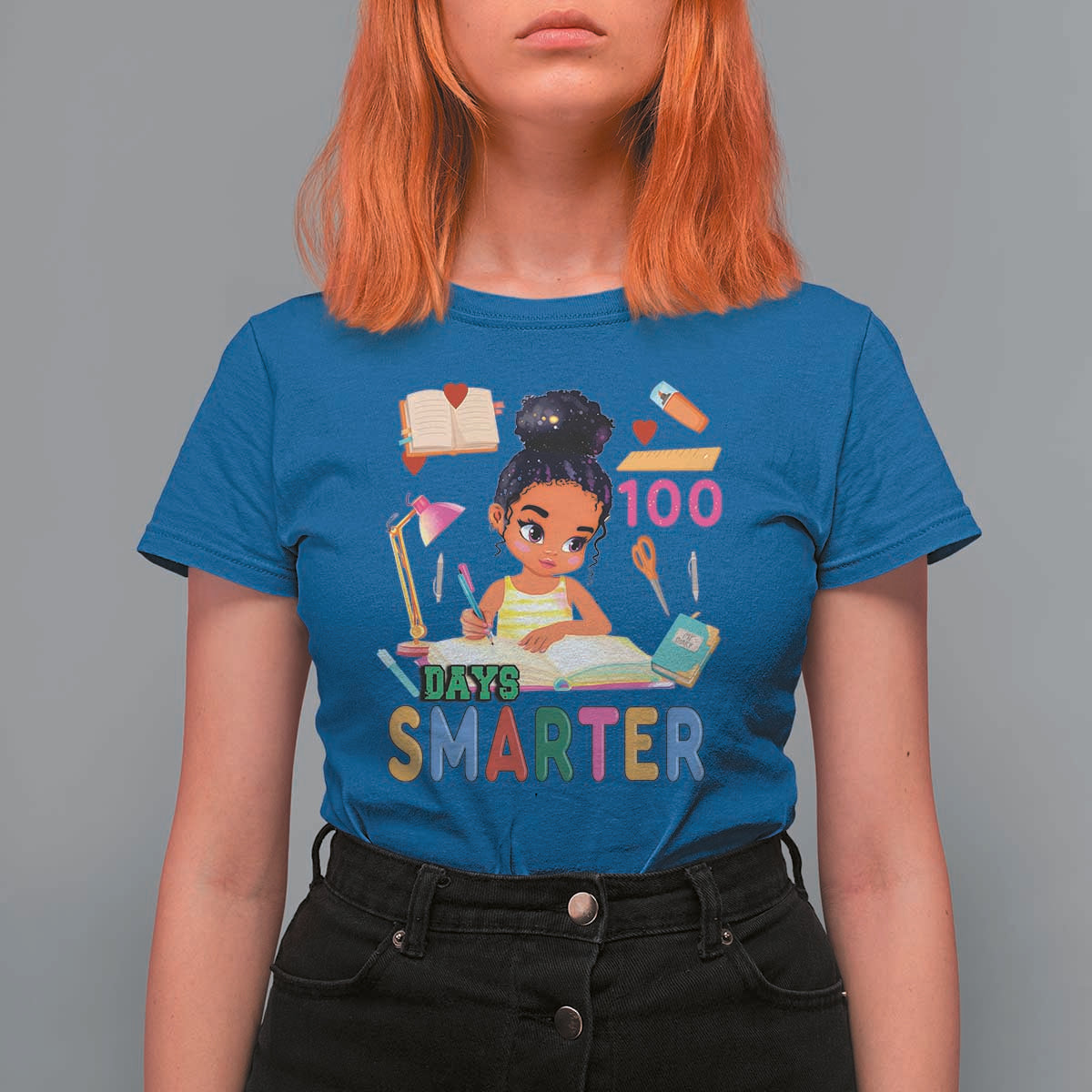 Funny 100 Days Smarter Black Afro African American Girl T Shirt For Women