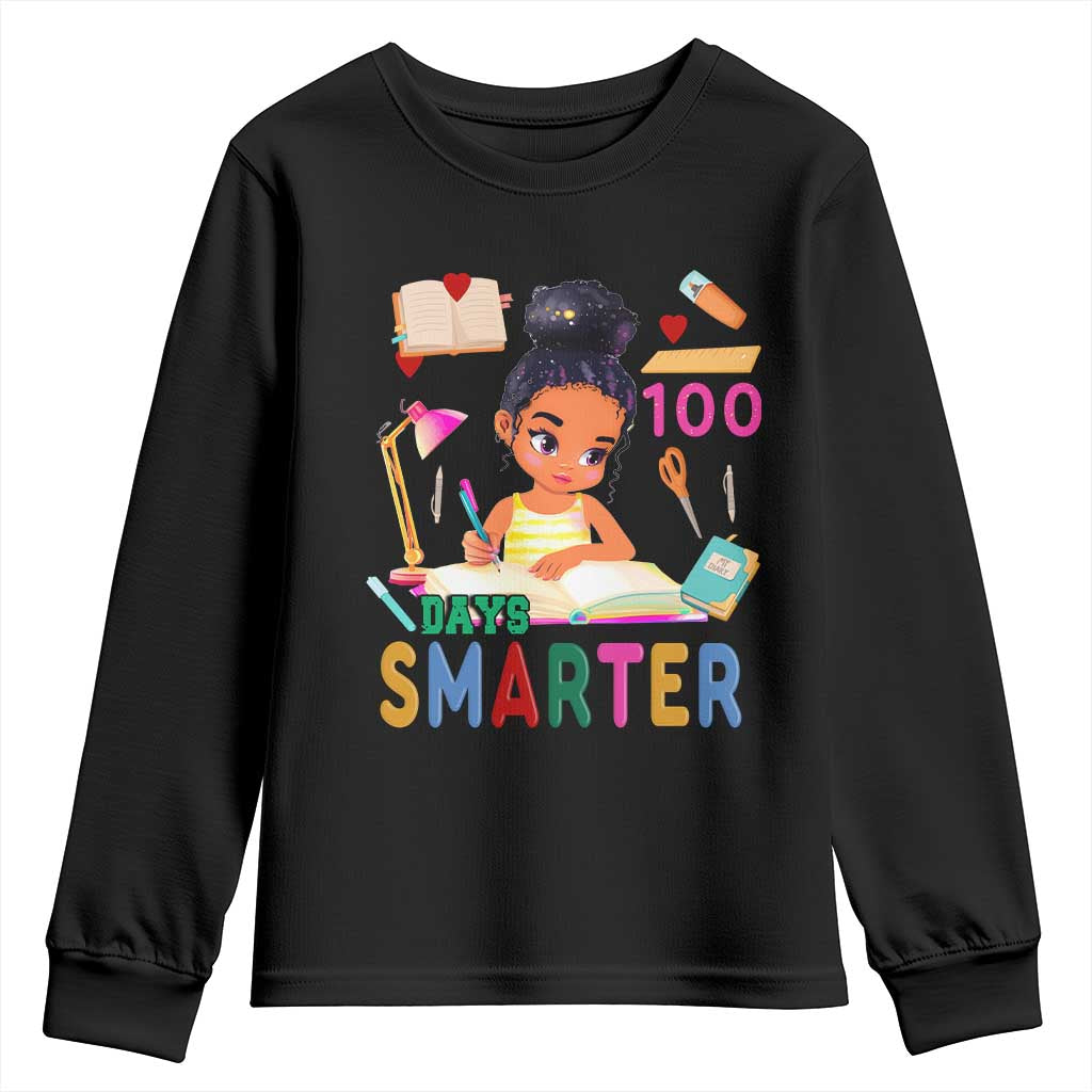 Funny 100 Days Smarter Black Afro African American Girl Youth Sweatshirt