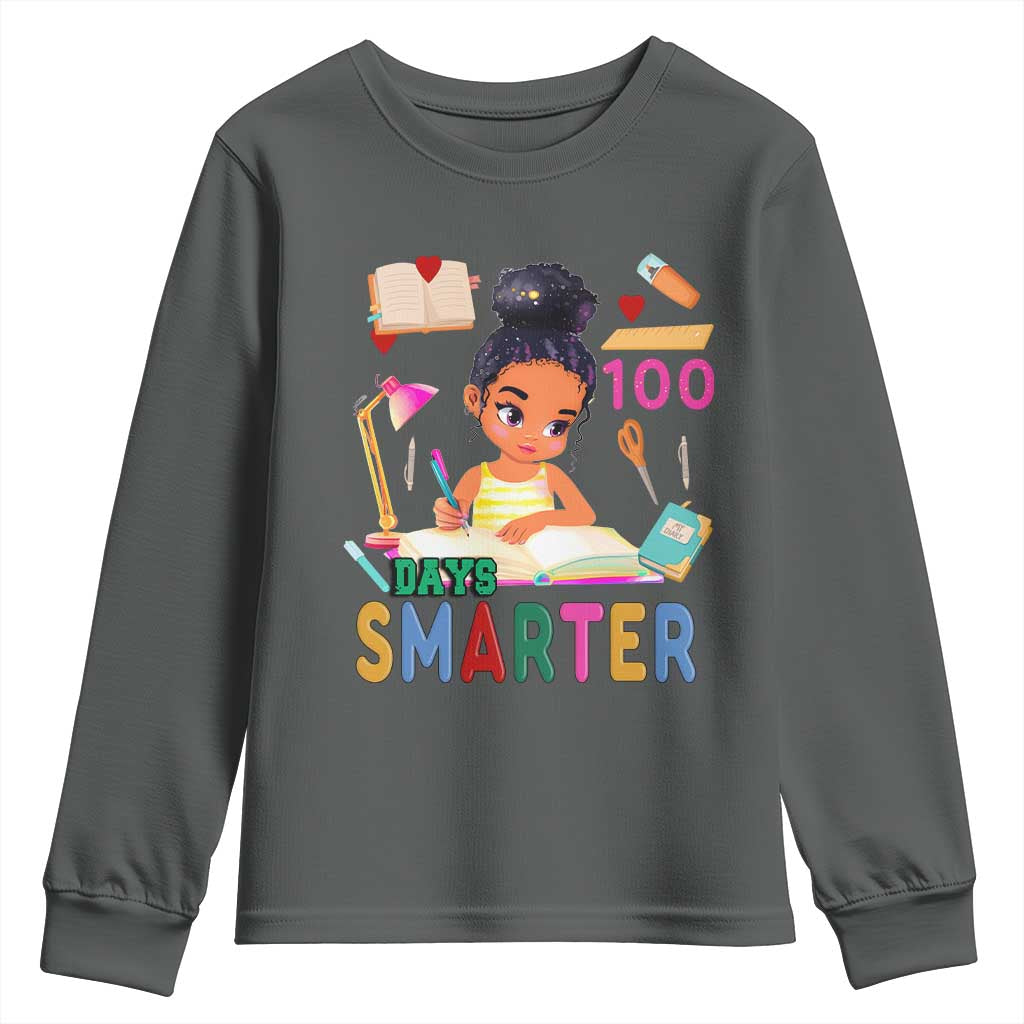Funny 100 Days Smarter Black Afro African American Girl Youth Sweatshirt