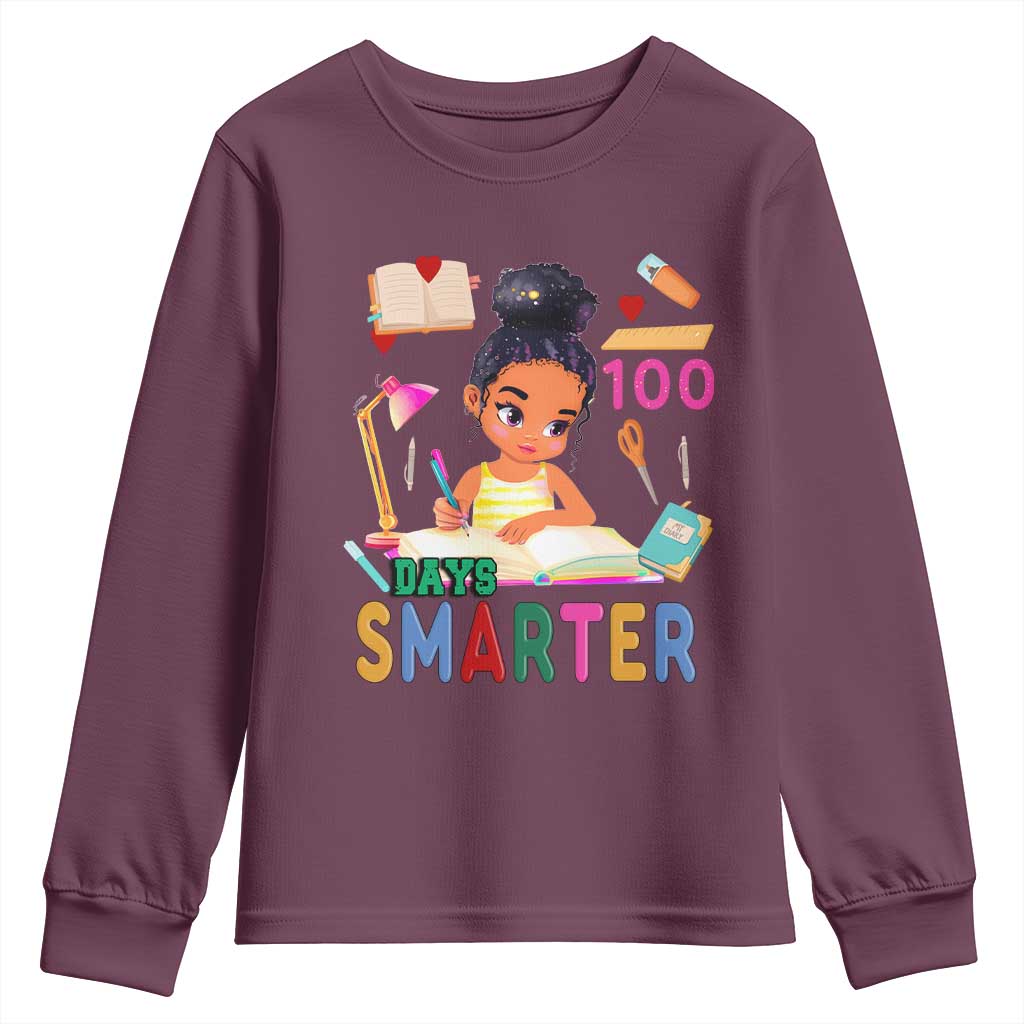 Funny 100 Days Smarter Black Afro African American Girl Youth Sweatshirt