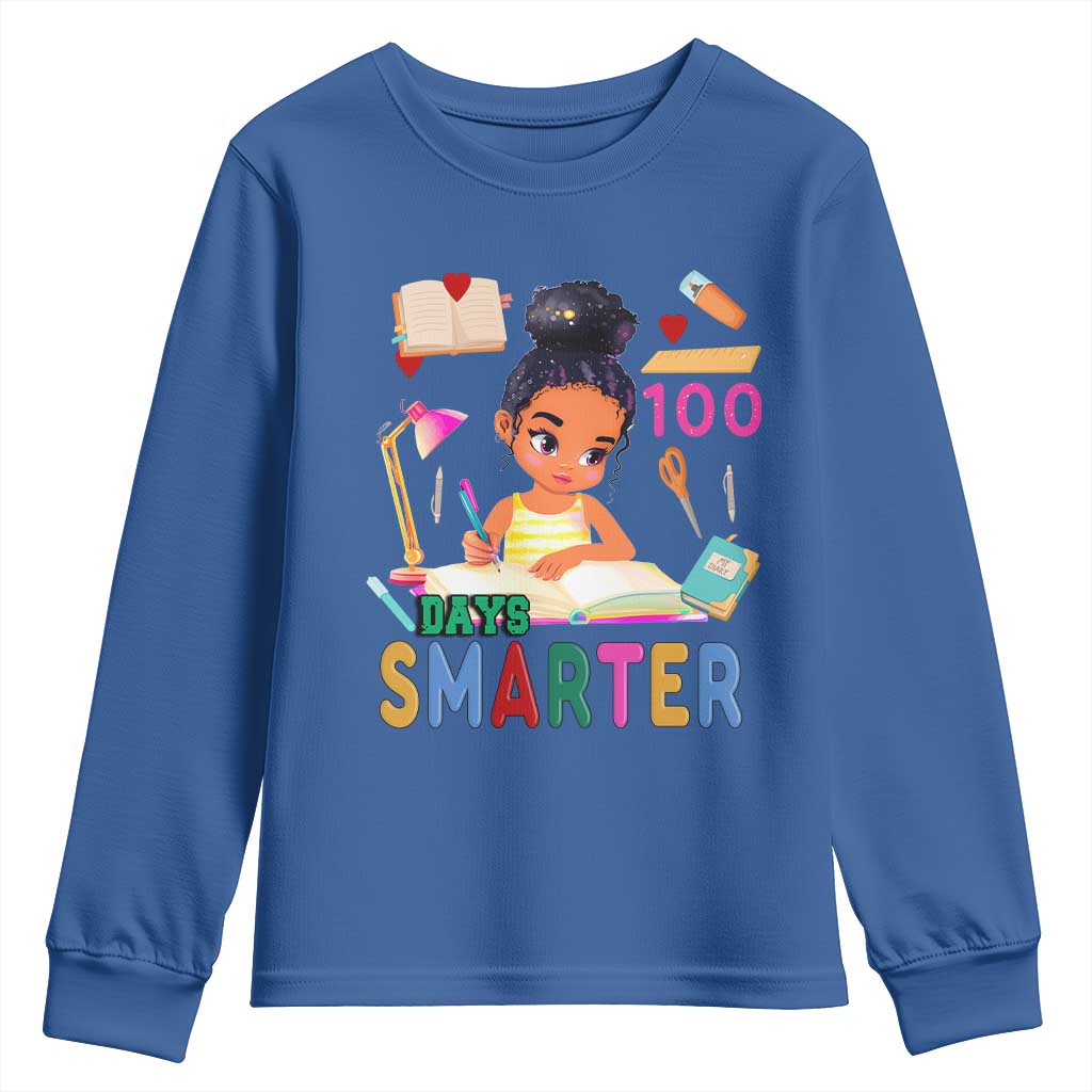 Funny 100 Days Smarter Black Afro African American Girl Youth Sweatshirt