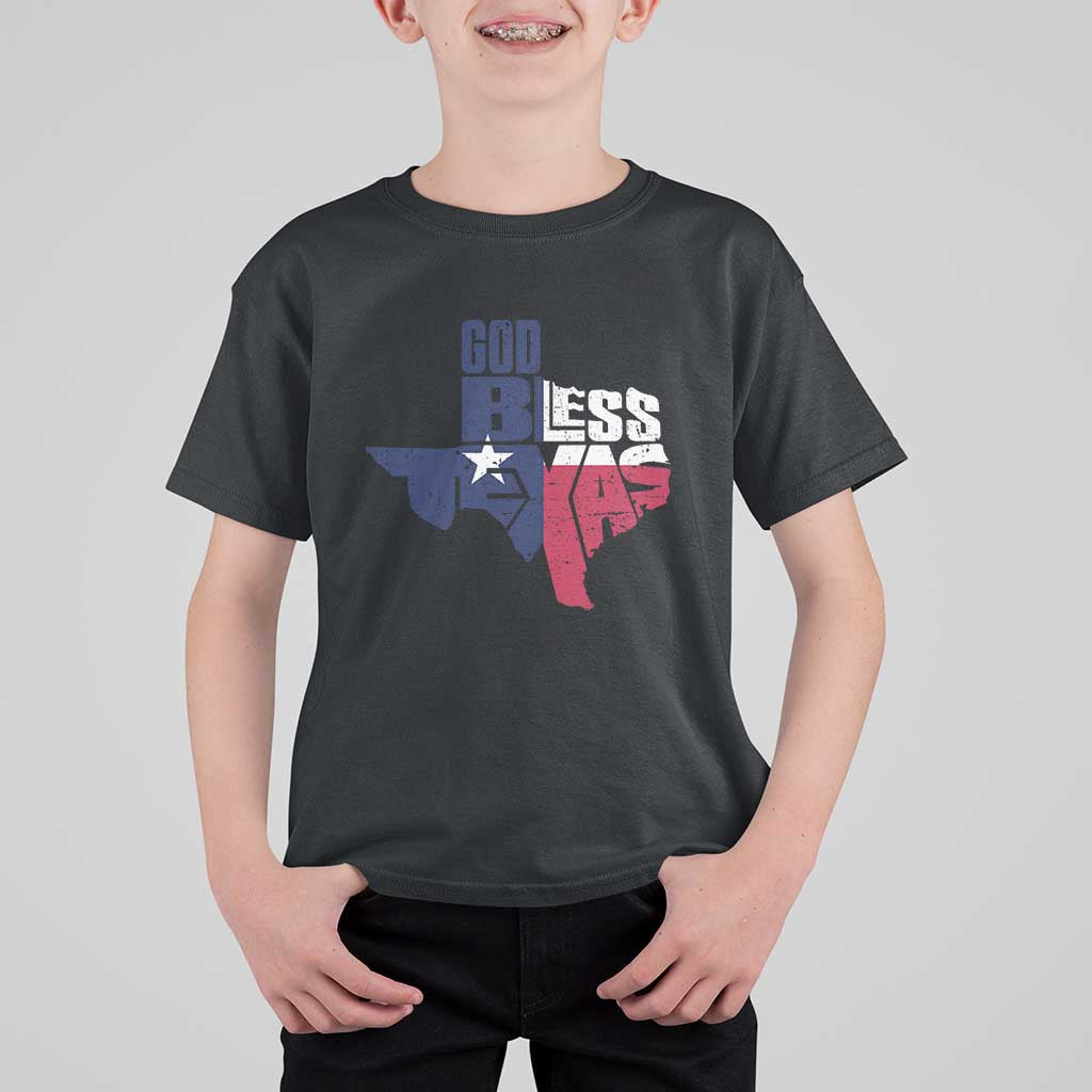 American Texan T Shirt For Kid God Bless Texas TX Flag